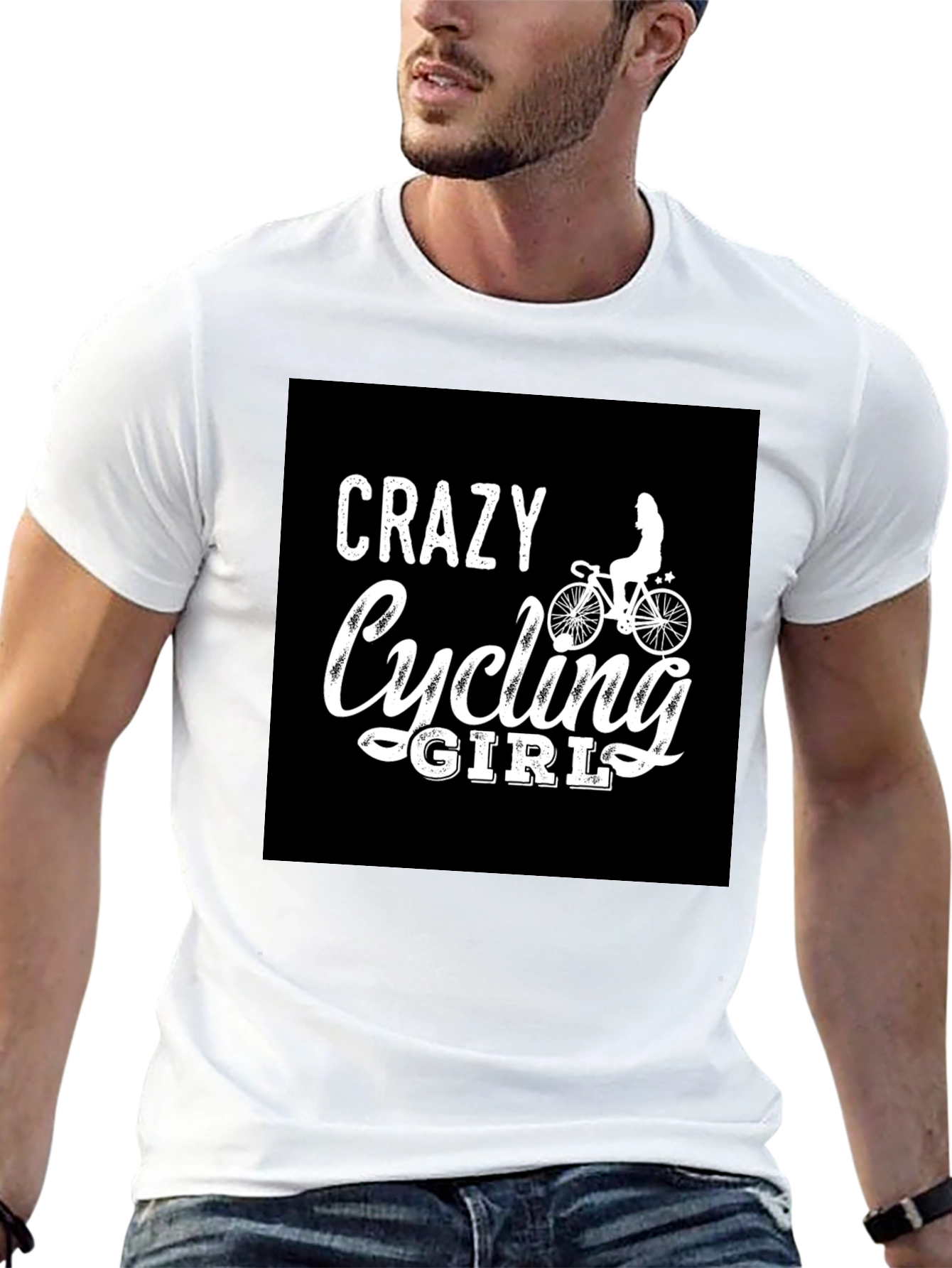 Crazy Cycling Girl Black T-Shirt