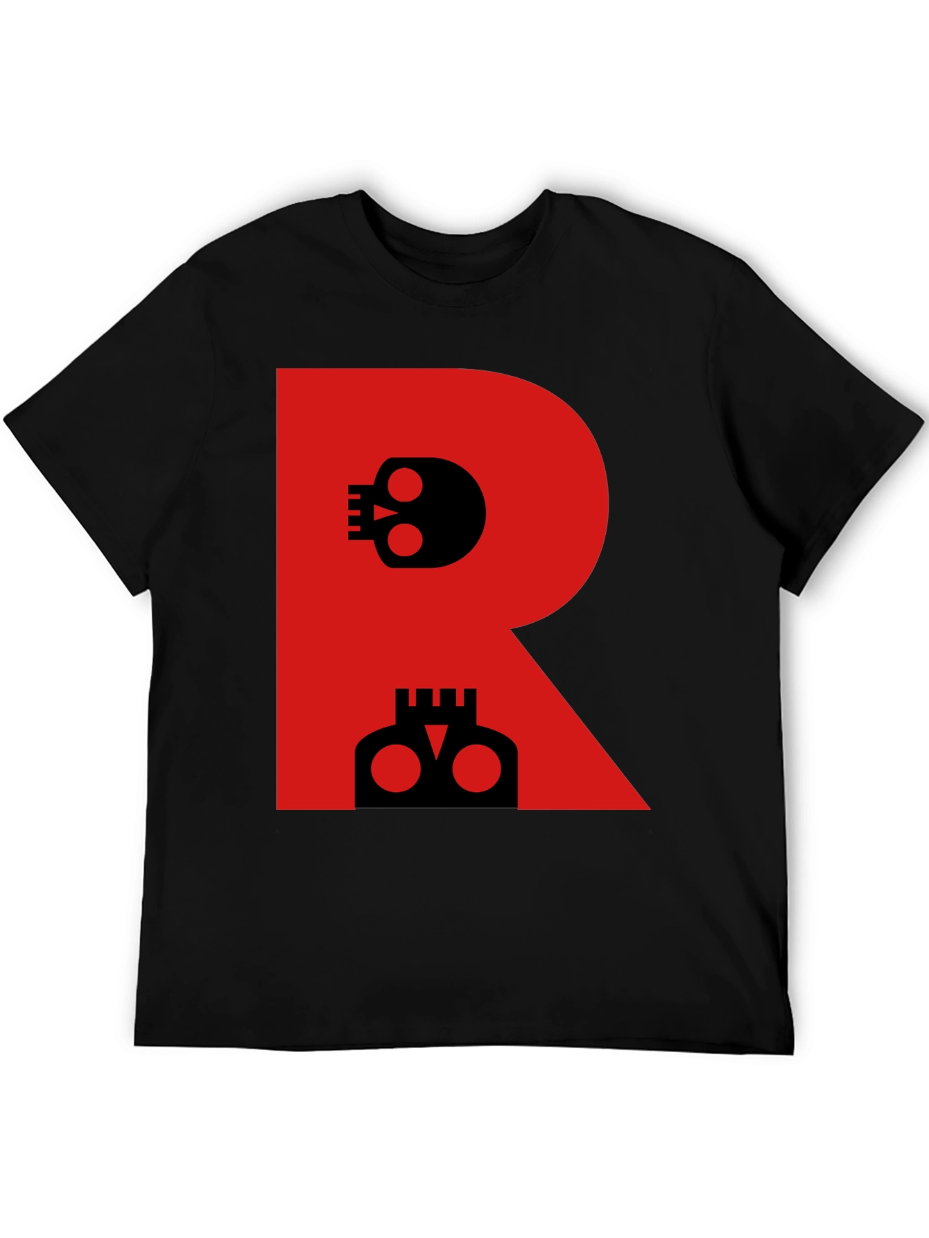 Skull Letter R Graphic Black T-Shirt