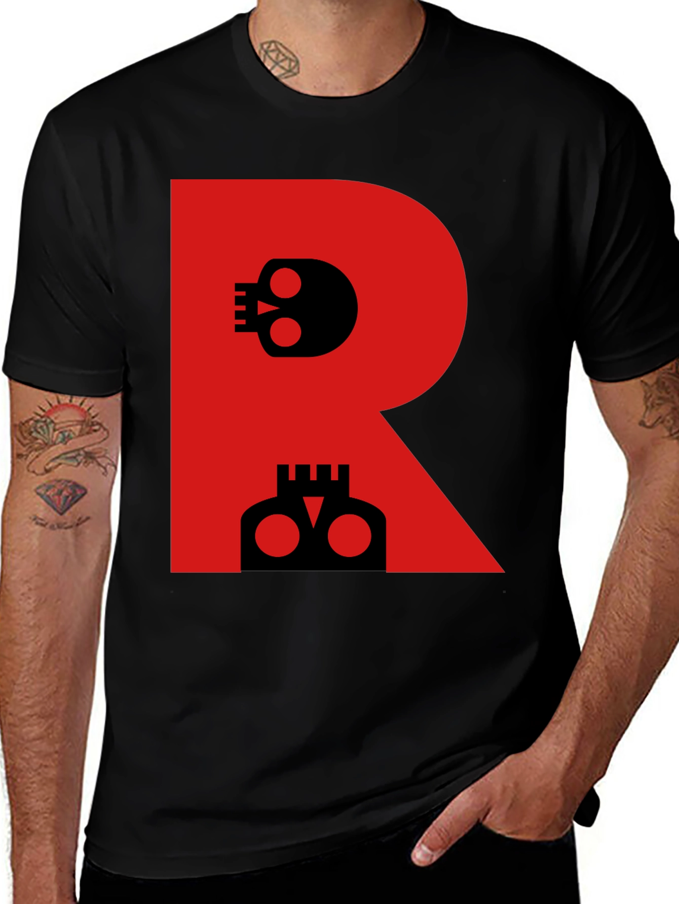 Skull Letter R Graphic Black T-Shirt