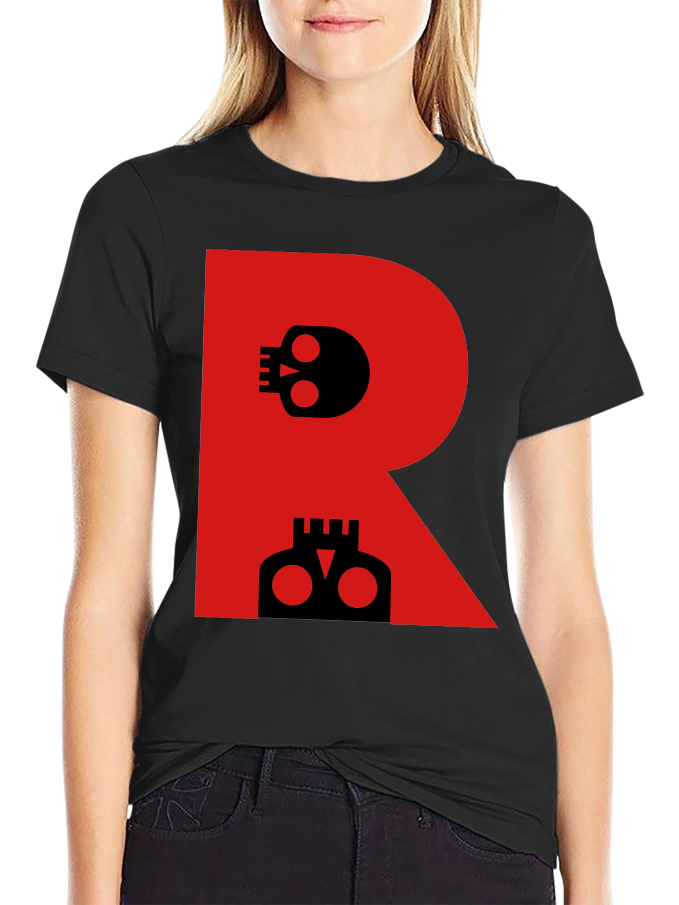 Skull Letter R Graphic Black T-Shirt