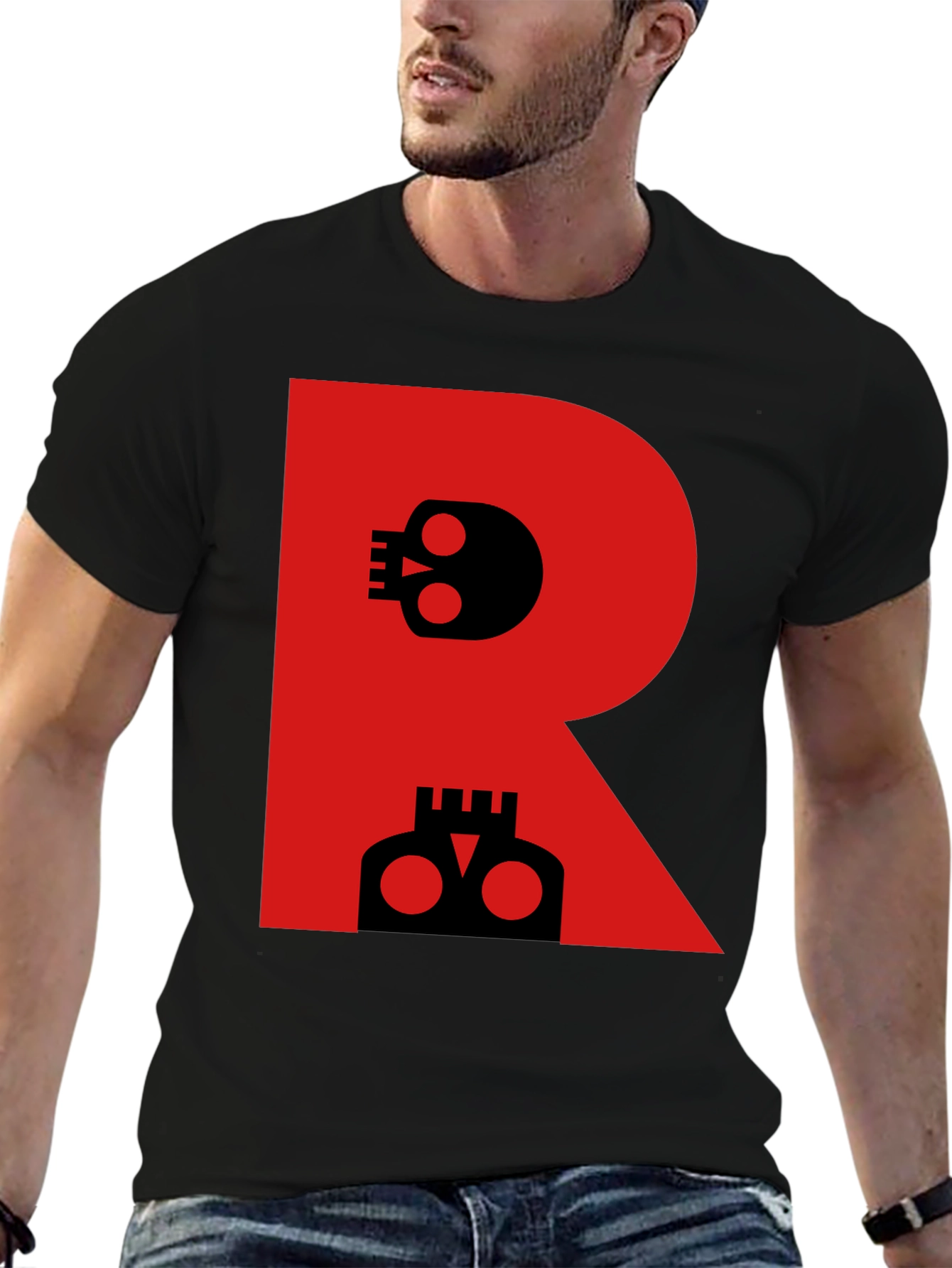 Skull Letter R Graphic Black T-Shirt