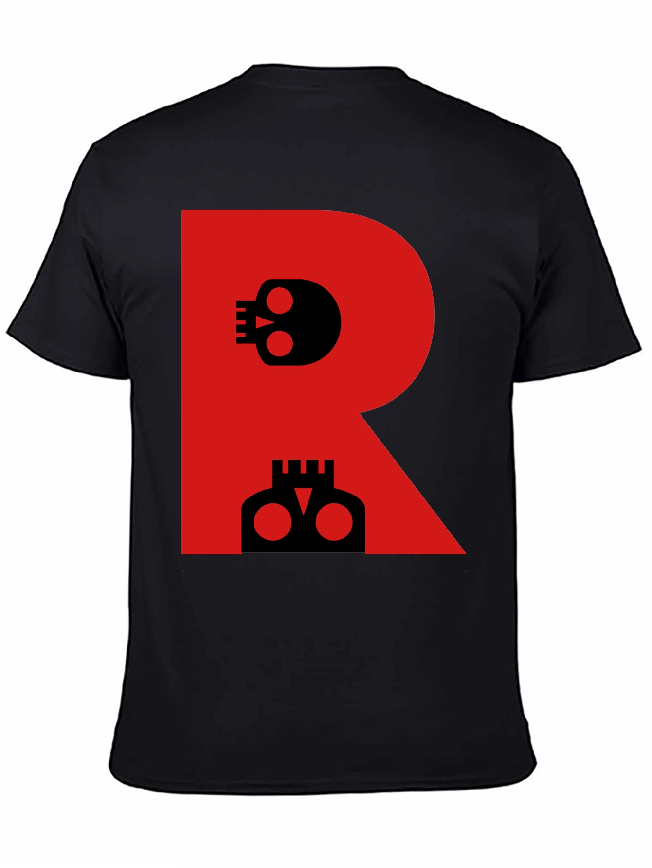 Skull Letter R Graphic Black T-Shirt