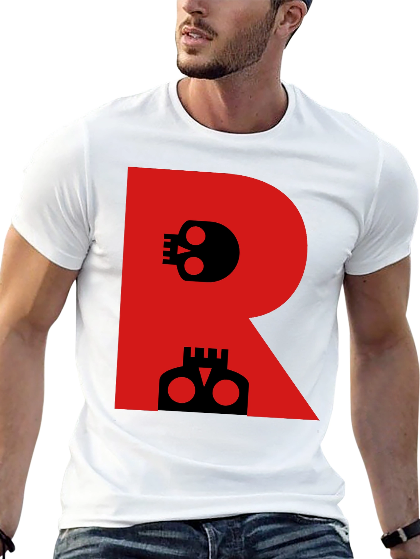 Skull Letter R Graphic Black T-Shirt