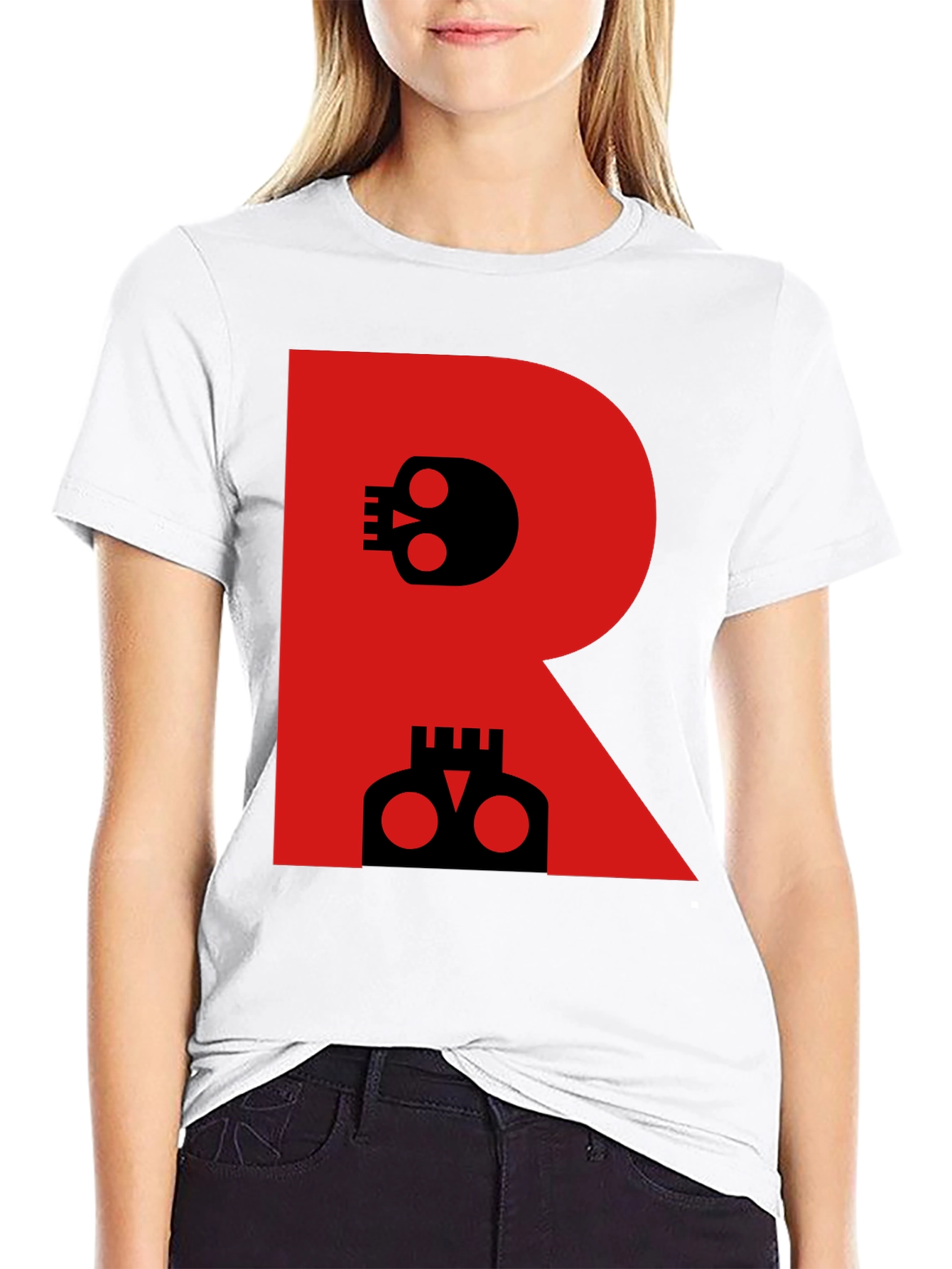 Skull Letter R Graphic Black T-Shirt