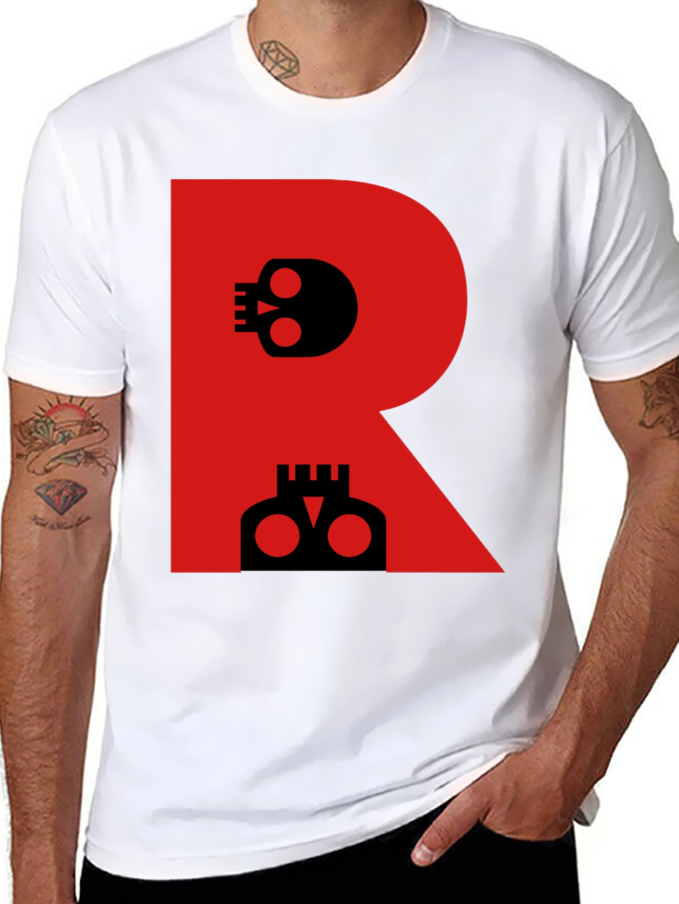 Skull Letter R Graphic Black T-Shirt