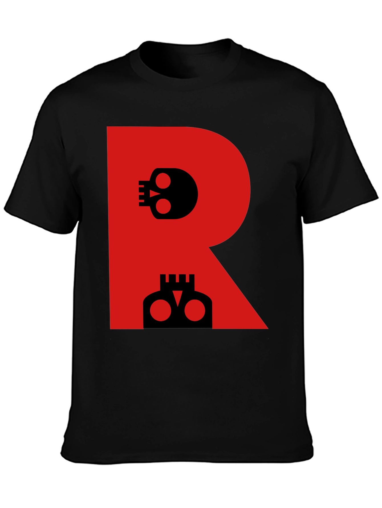 Skull Letter R Graphic Black T-Shirt