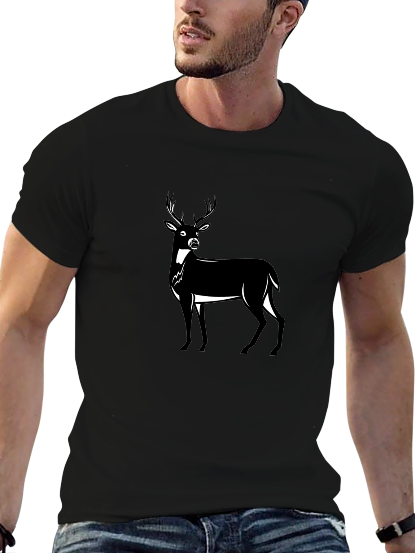 Mens Black Deer Graphic Tee - Classic Fit