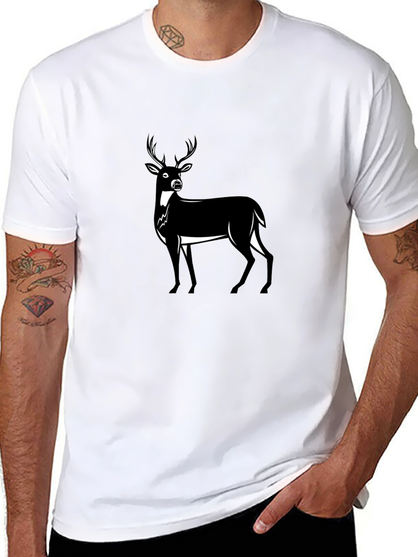 Mens Black Deer Graphic Tee - Classic Fit