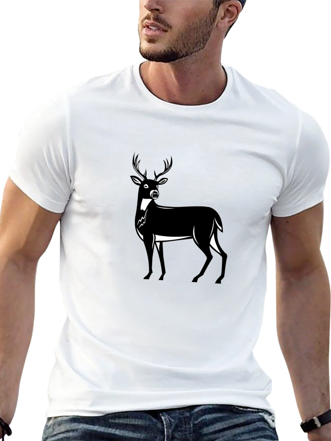 Mens Black Deer Graphic Tee - Classic Fit