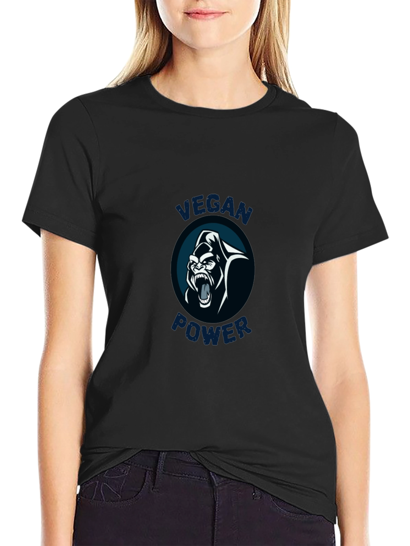 Vegan Power Gorilla Graphic Tee - Black
