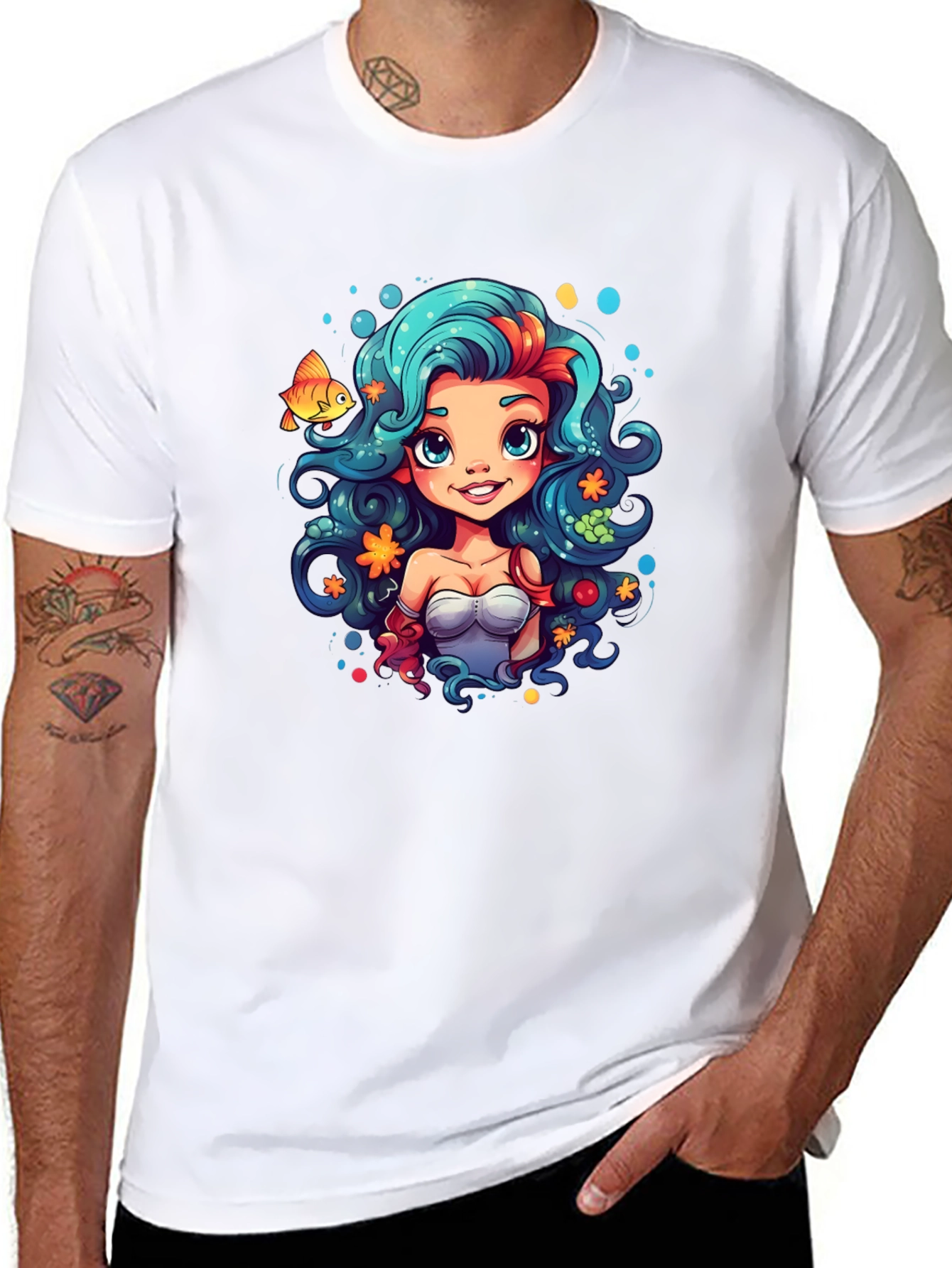 Mermaid Cartoon T-Shirt - Unique Graphic Tee