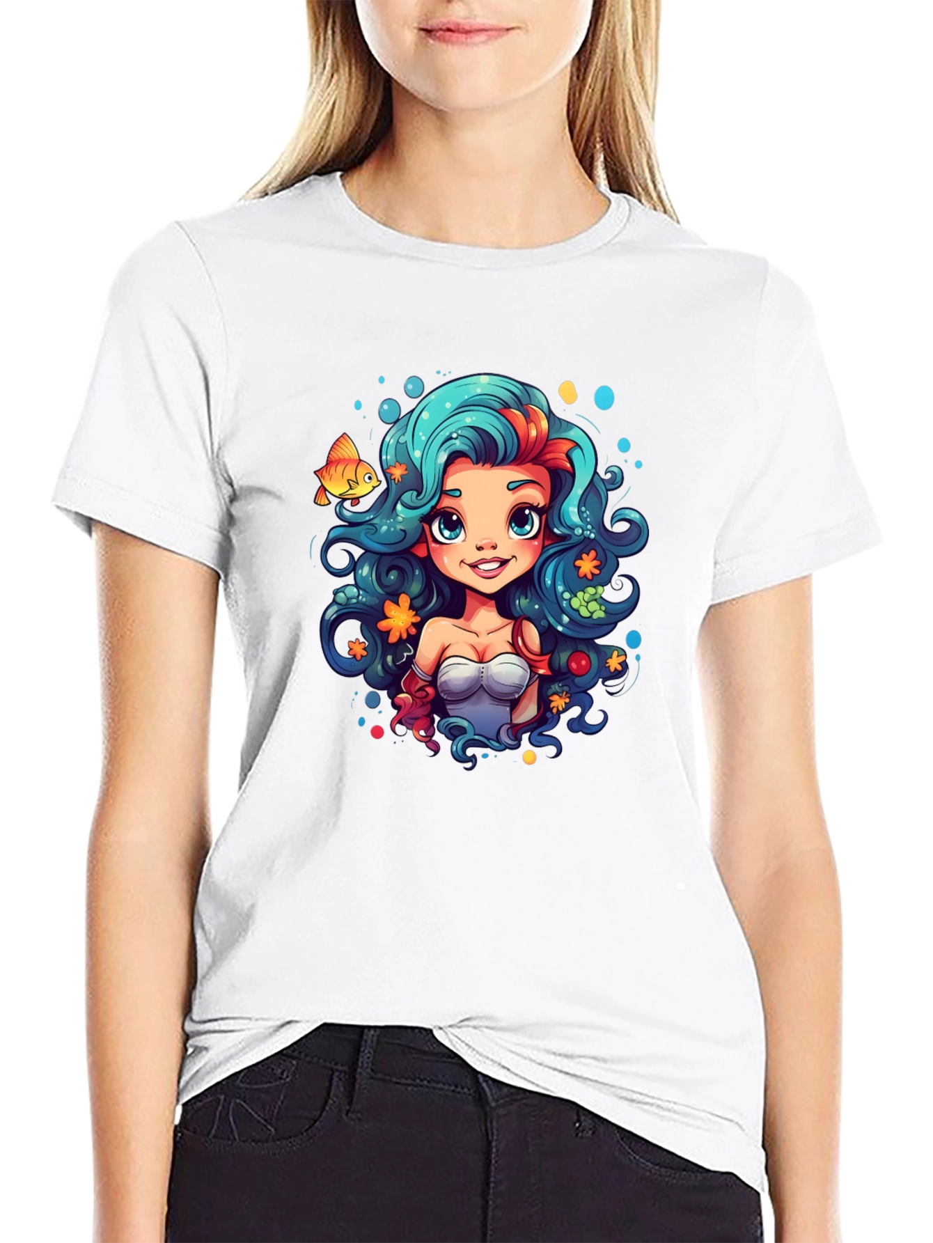 Mermaid Cartoon T-Shirt - Unique Graphic Tee