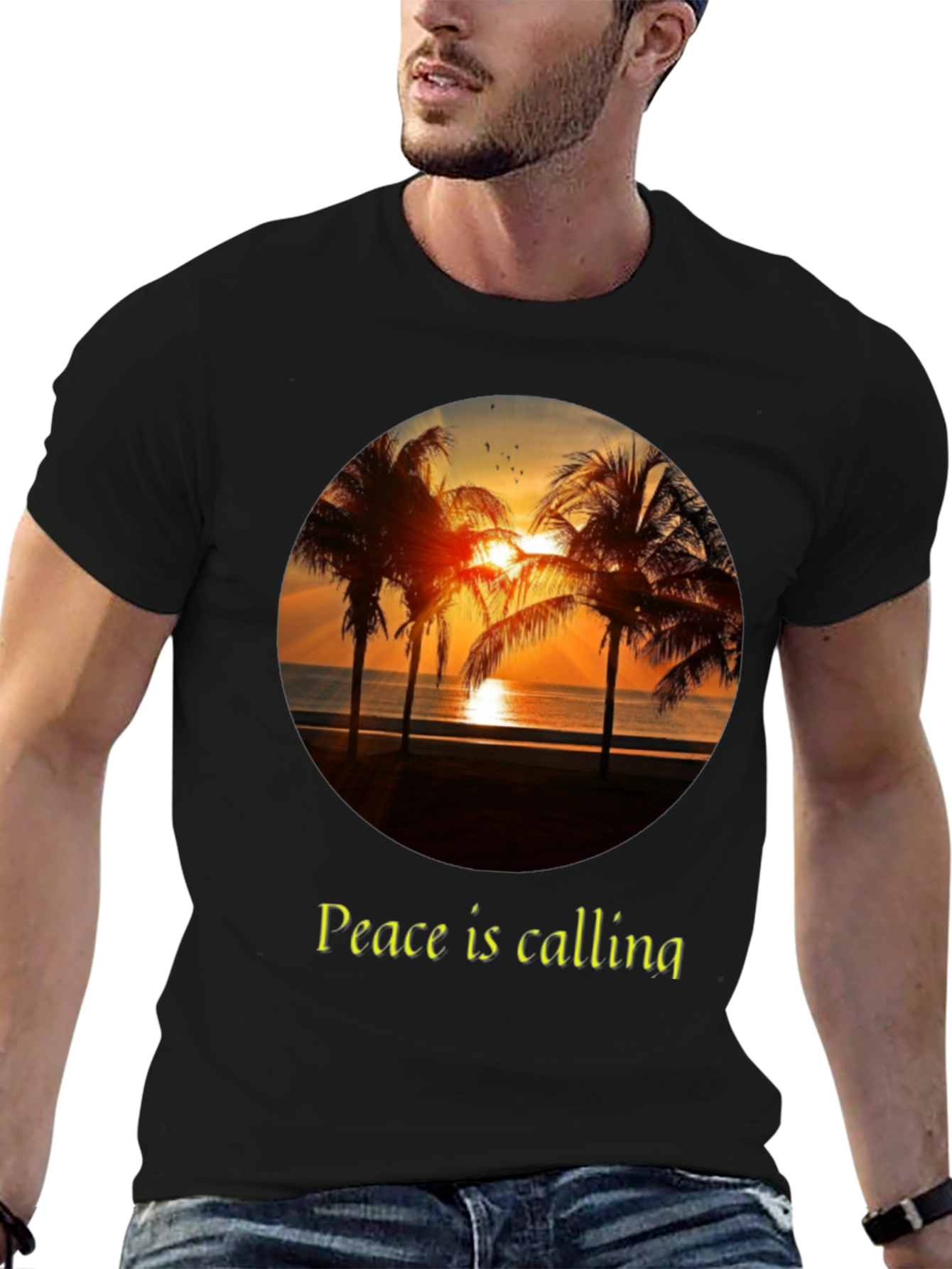 Peace Calling T-Shirt - Sunset Palm Tree Design