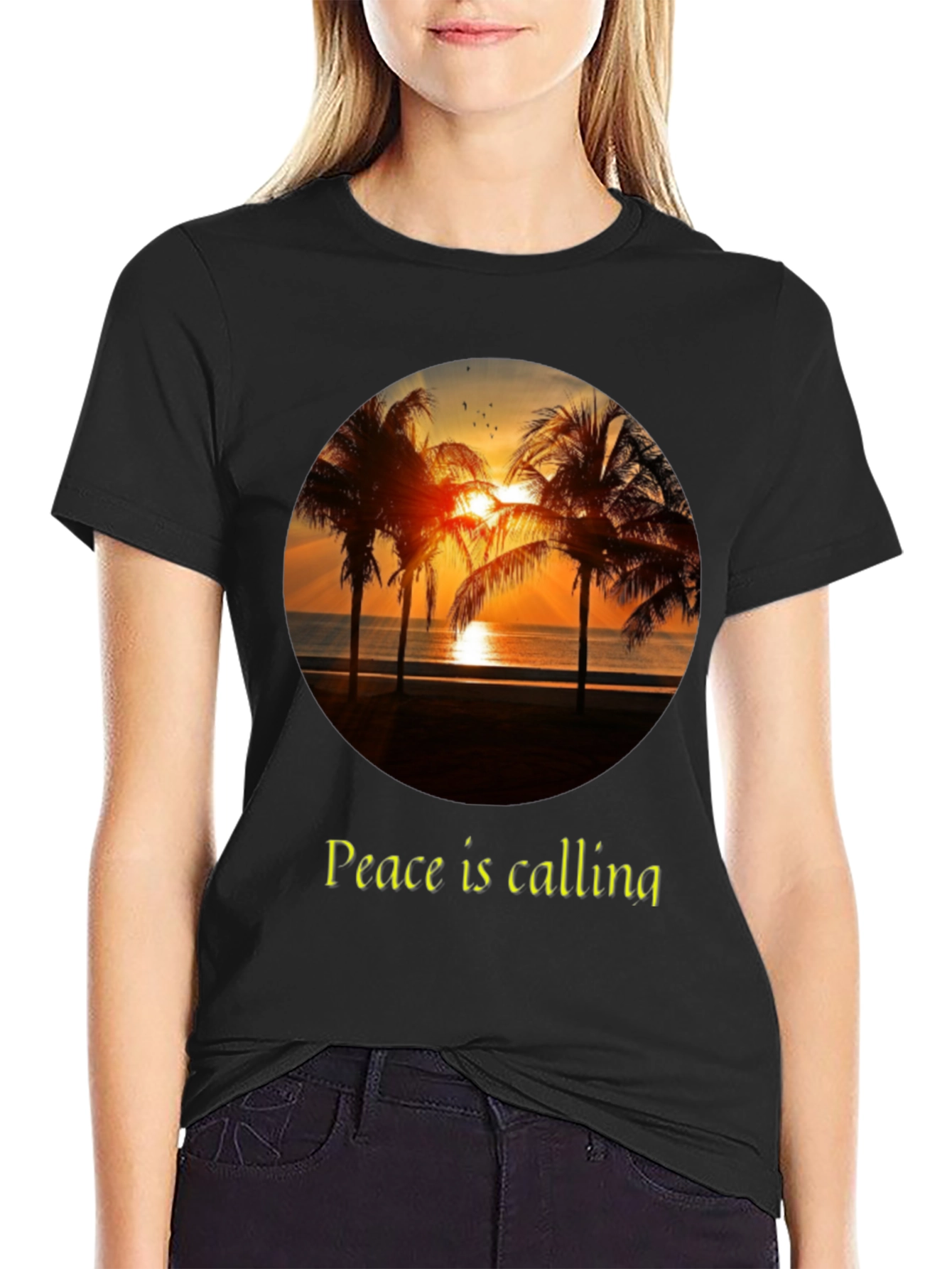 Peace Calling T-Shirt - Sunset Palm Tree Design
