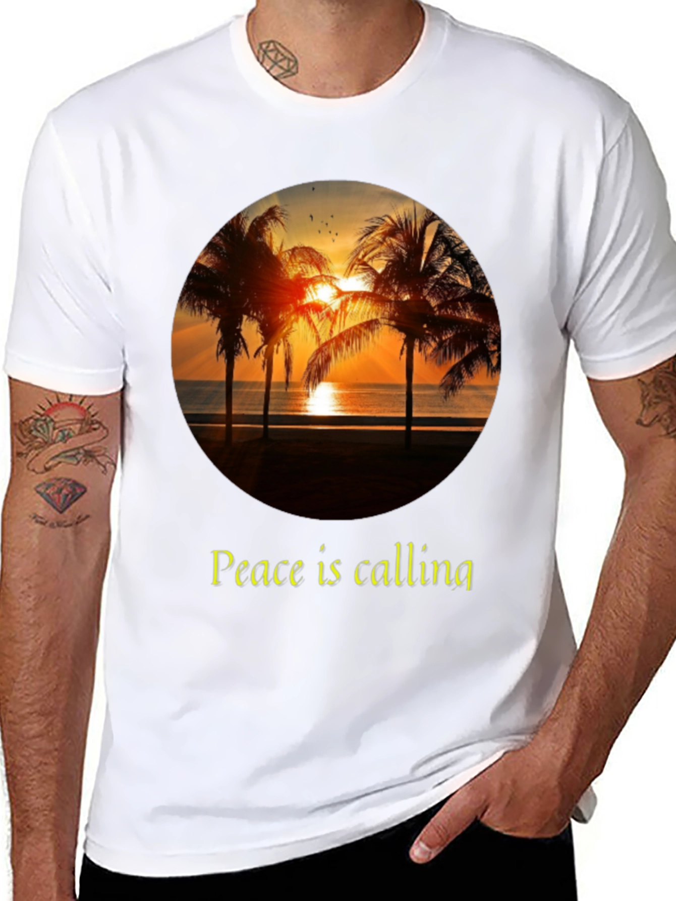 Peace Calling T-Shirt - Sunset Palm Tree Design