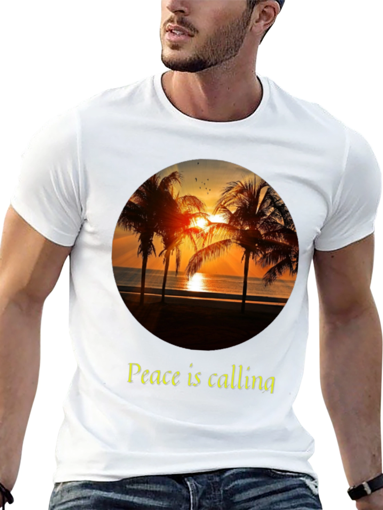 Peace Calling T-Shirt - Sunset Palm Tree Design