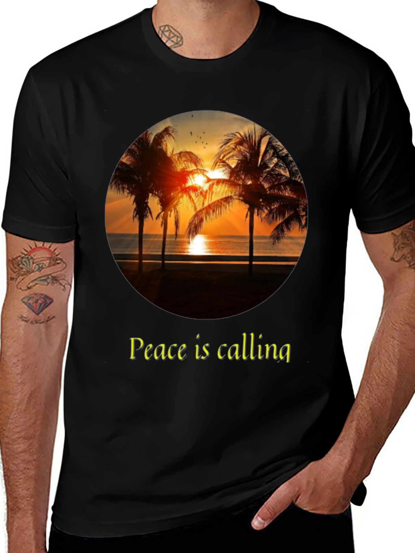 Peace Calling T-Shirt - Sunset Palm Tree Design