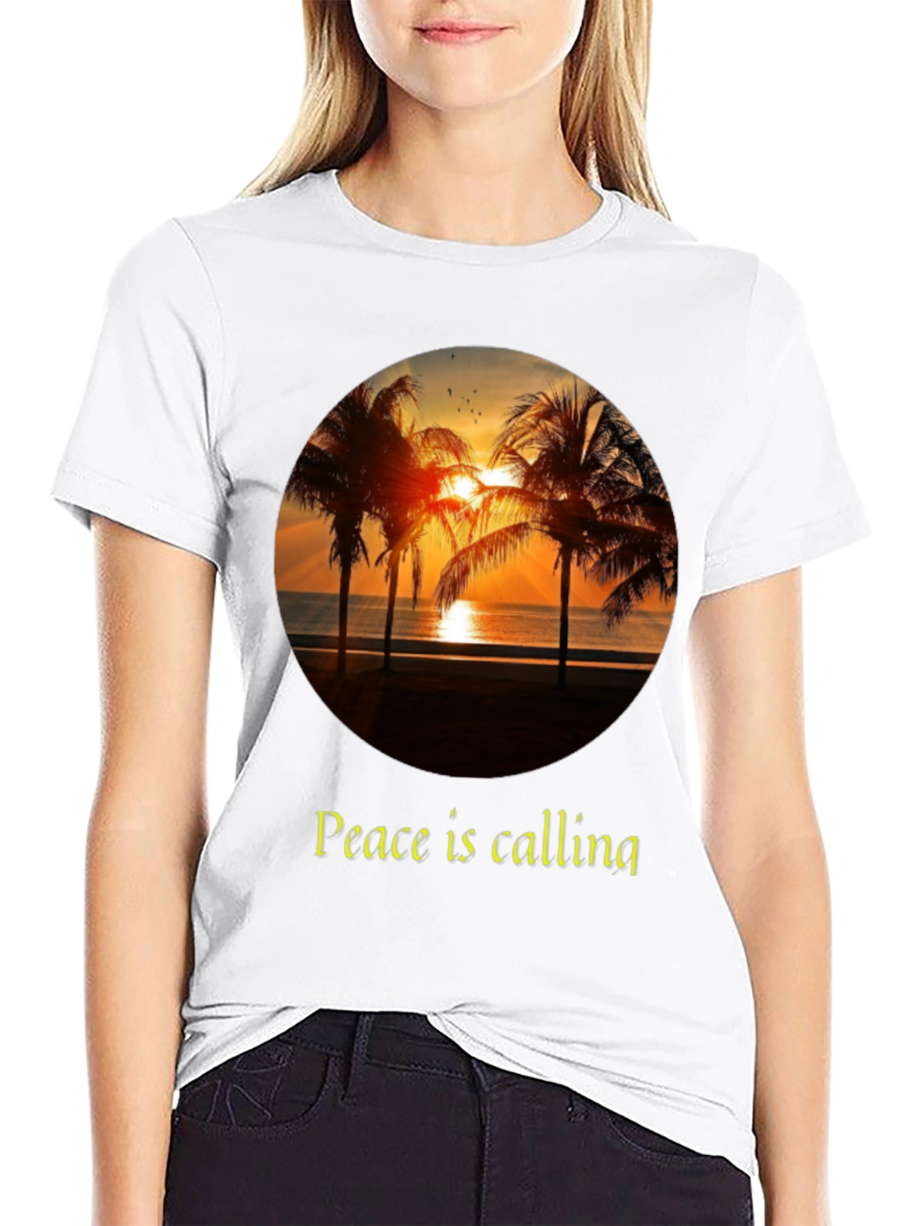 Peace Calling T-Shirt - Sunset Palm Tree Design
