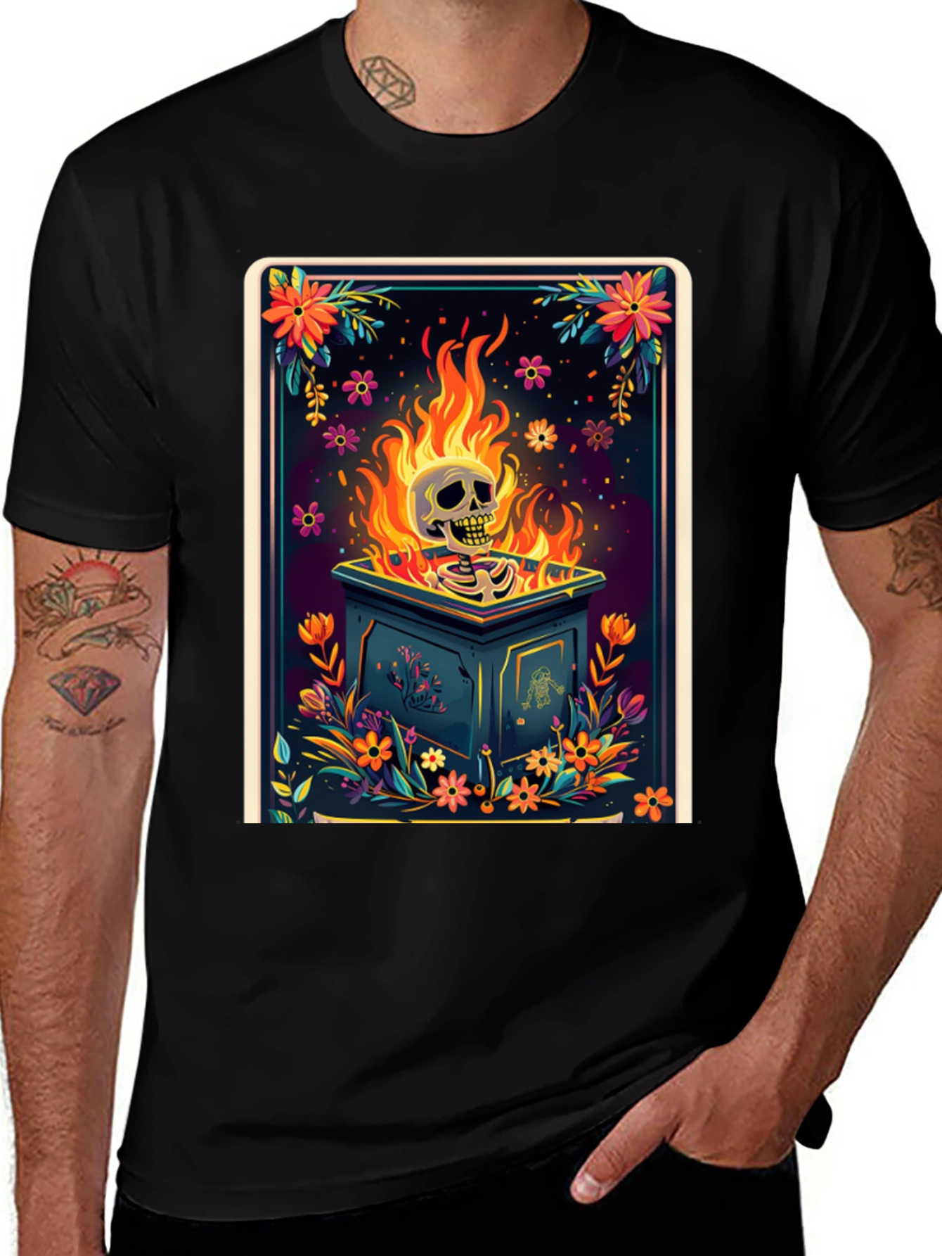 Floral Skull Burning T-Shirt