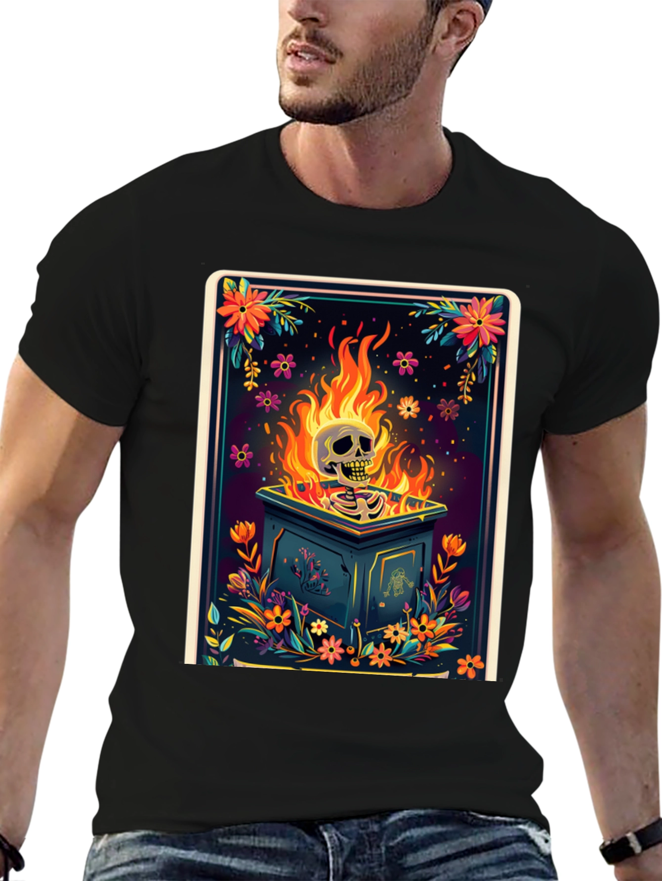 Floral Skull Burning T-Shirt