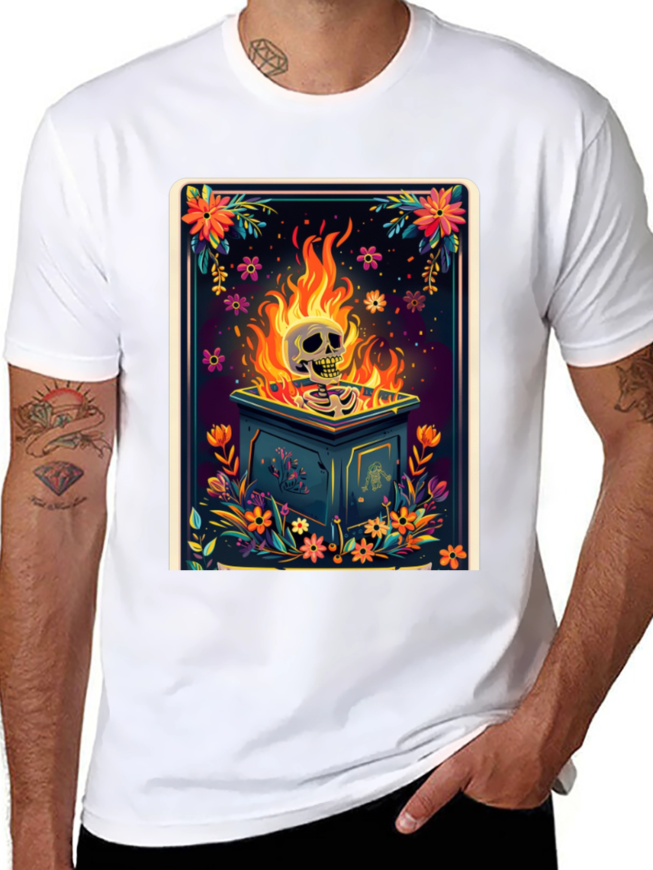Floral Skull Burning T-Shirt