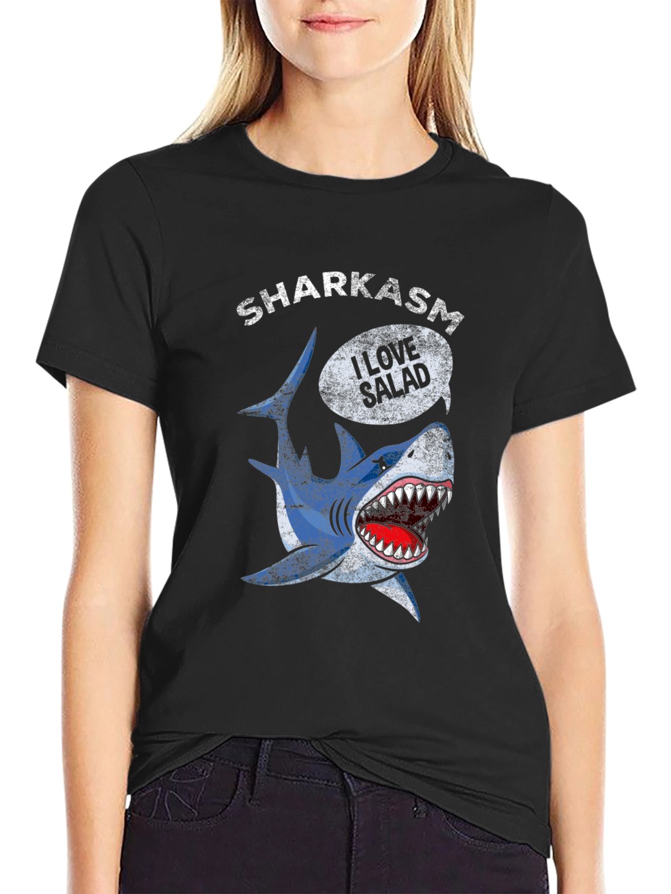 Sharkasm I Love Salad Black T-Shirt