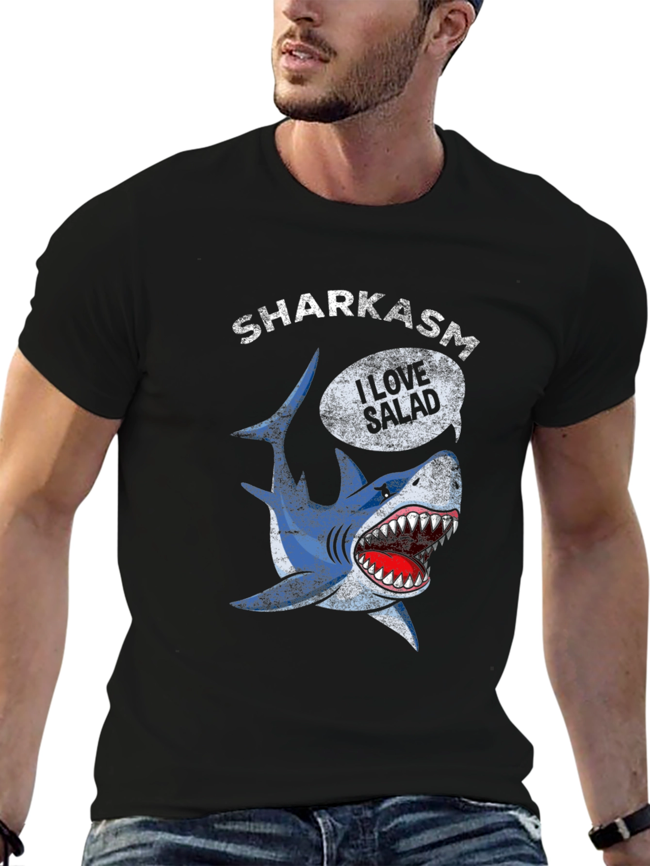 Sharkasm I Love Salad Black T-Shirt