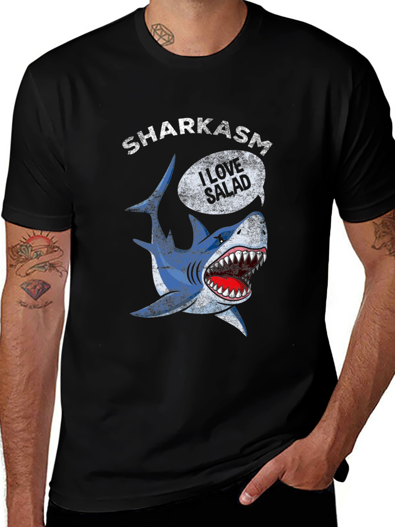 Sharkasm I Love Salad Black T-Shirt