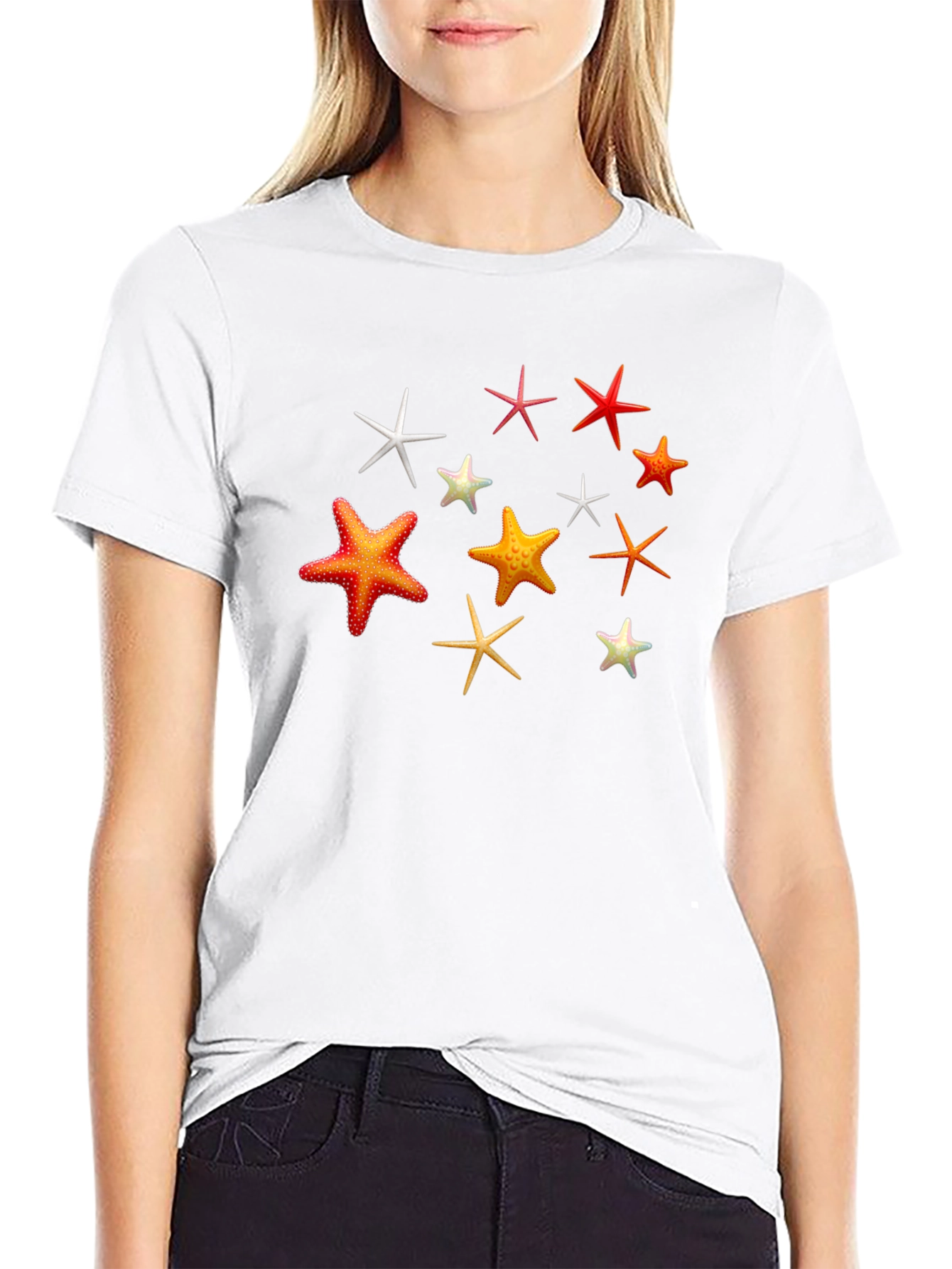 Starfish Pattern Black T-Shirt
