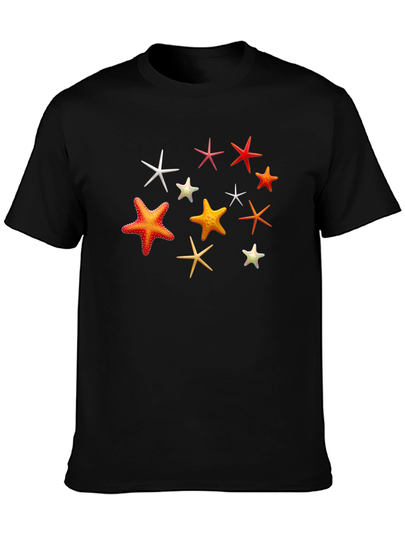 Starfish Pattern Black T-Shirt