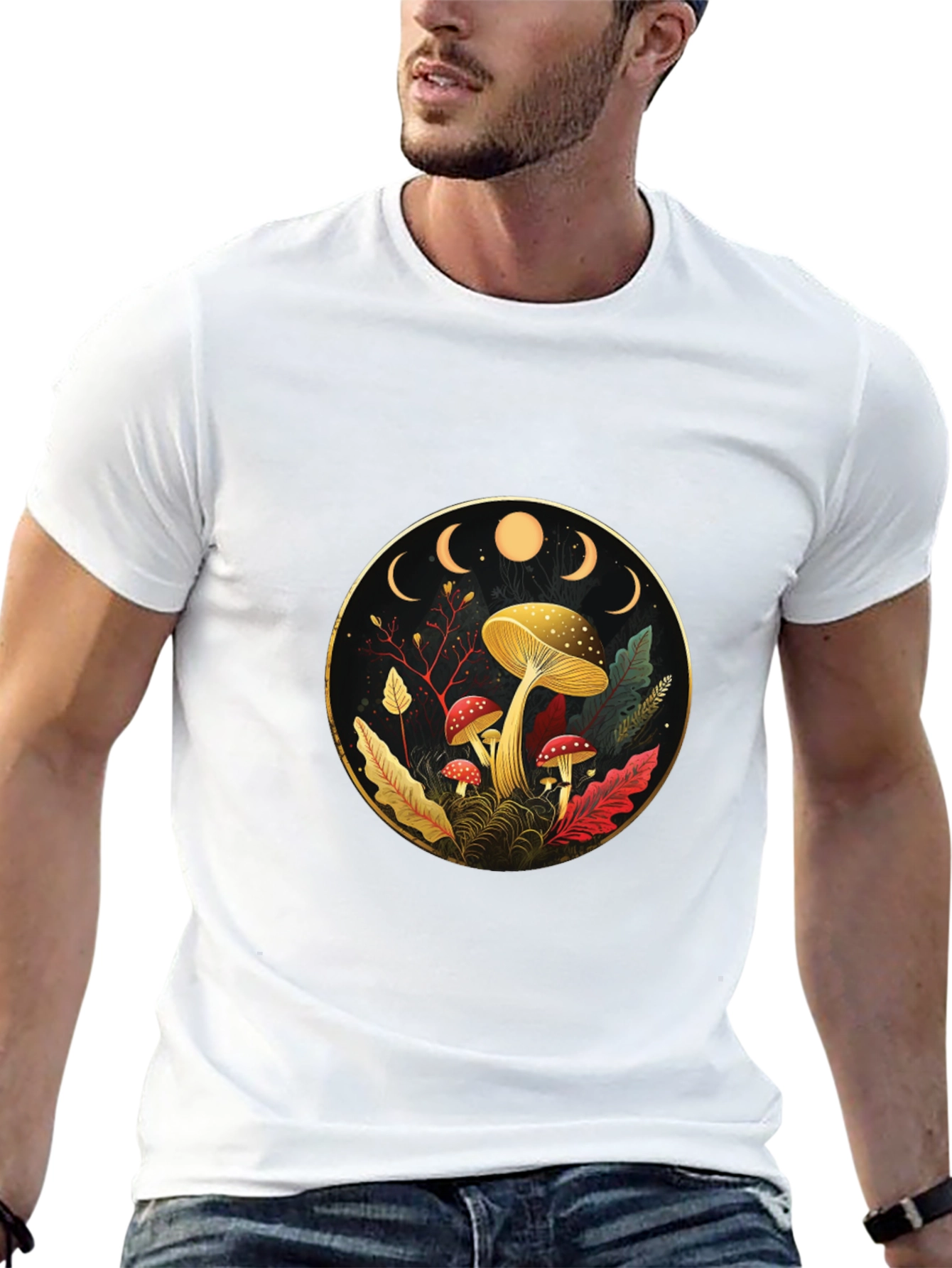 Mystical Mushroom Moon Phase Graphic Tee