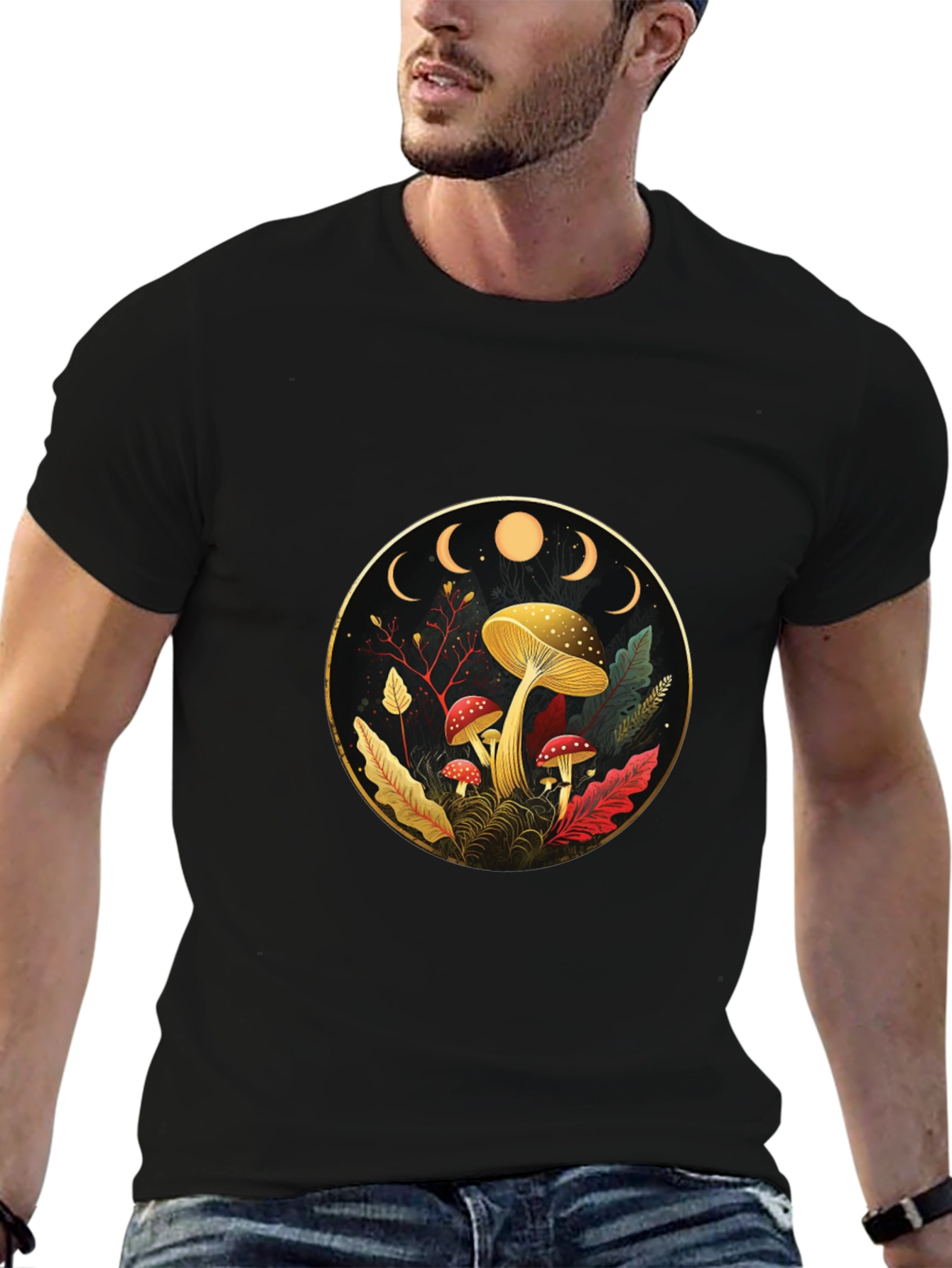 Mystical Mushroom Moon Phase Graphic Tee