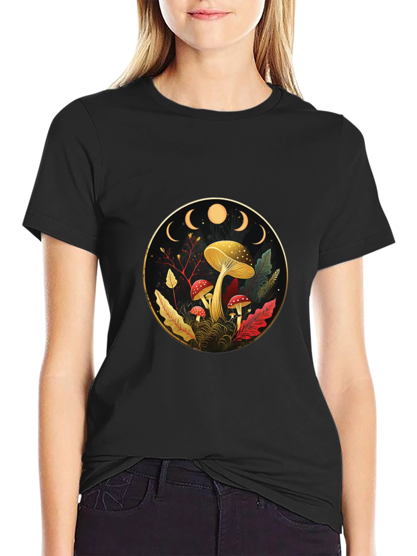 Mystical Mushroom Moon Phase Graphic Tee