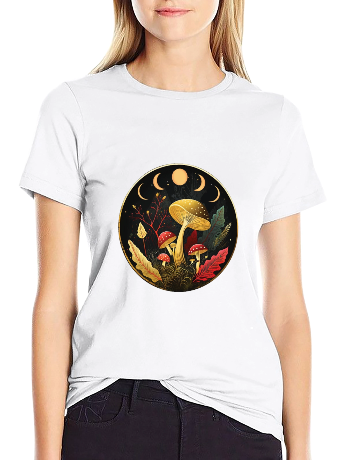 Mystical Mushroom Moon Phase Graphic Tee