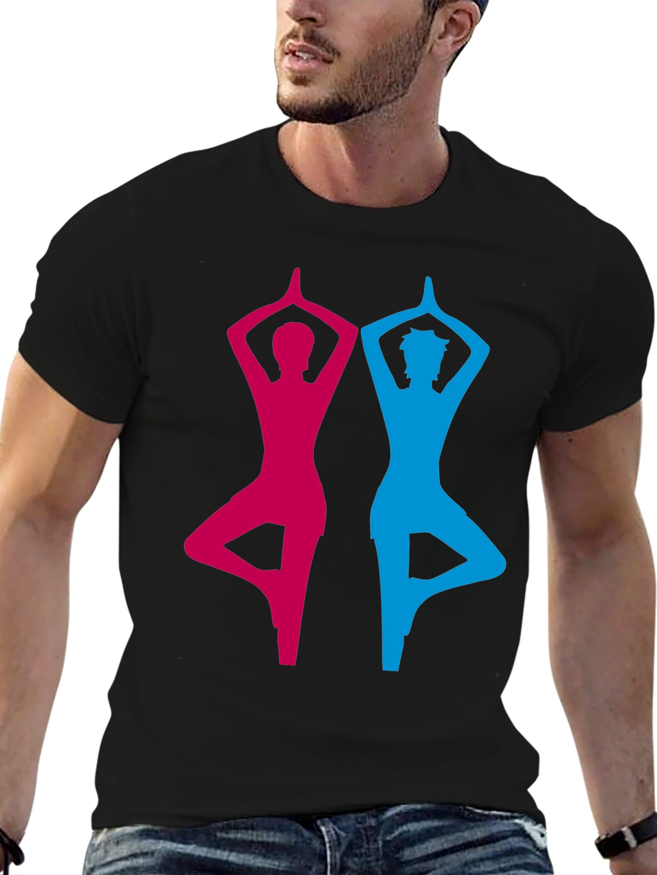 Yoga Pose Graphic Tee - Unisex Black Cotton T-Shirt