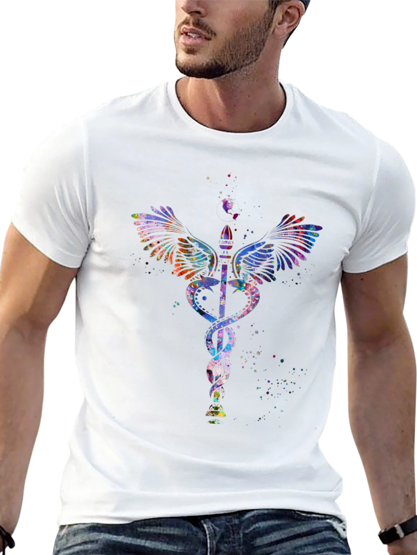 Caduceus Watercolor Graphic T-Shirt