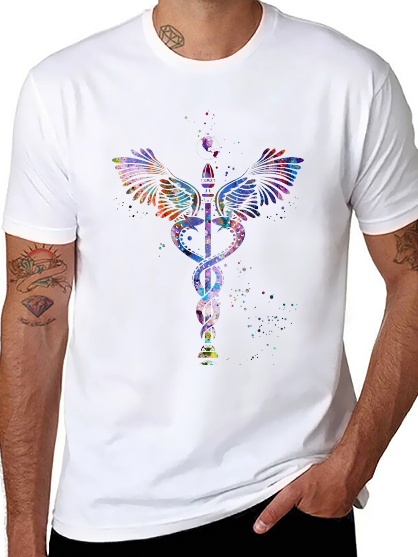 Caduceus Watercolor Graphic T-Shirt