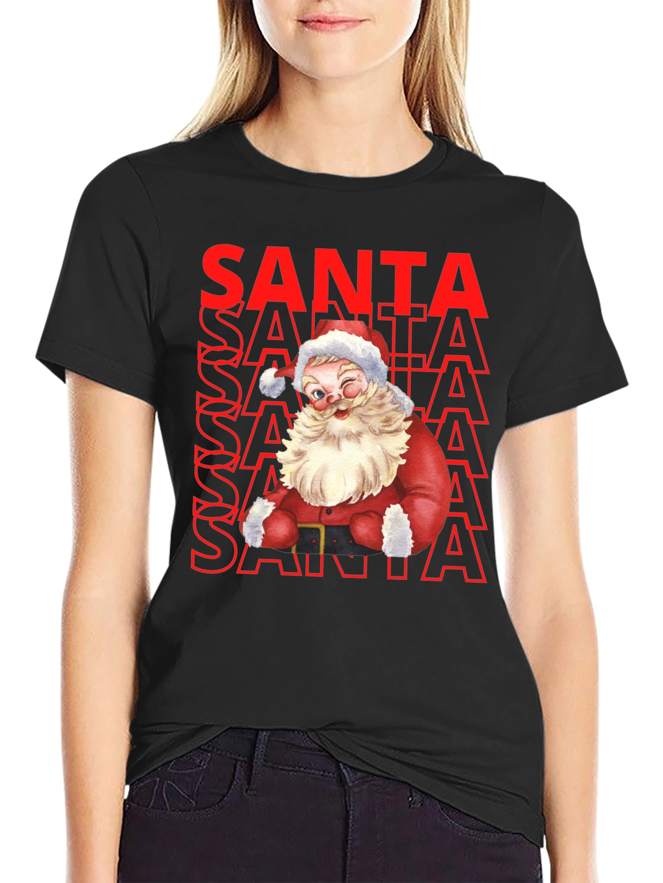 Santa Graphic Print T-Shirt - Christmas Holiday Tee