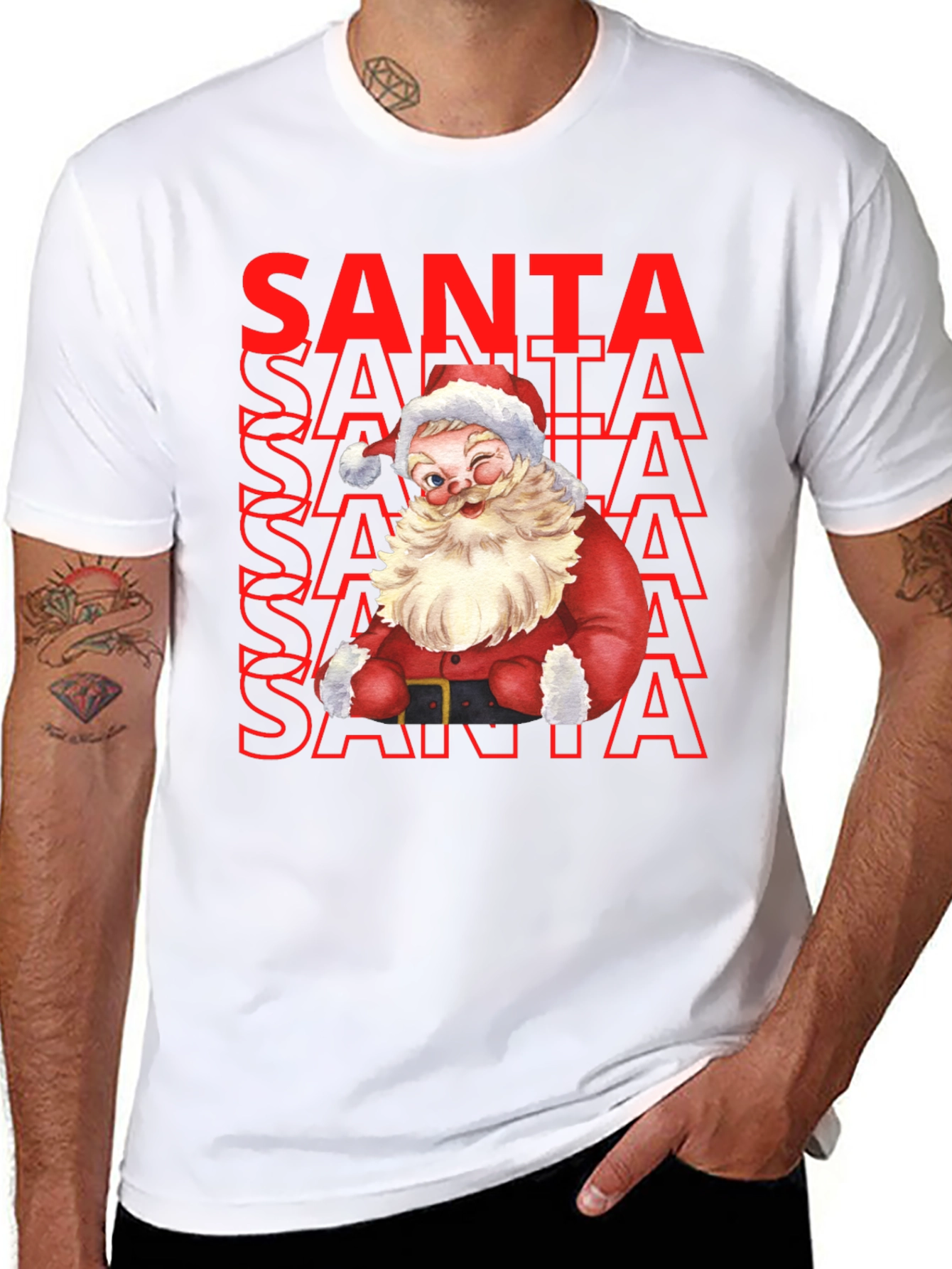 Santa Graphic Print T-Shirt - Christmas Holiday Tee