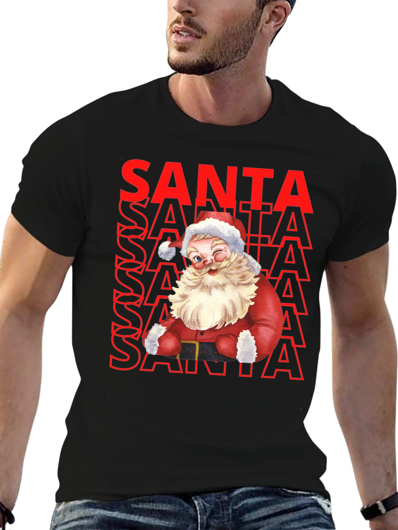 Santa Graphic Print T-Shirt - Christmas Holiday Tee
