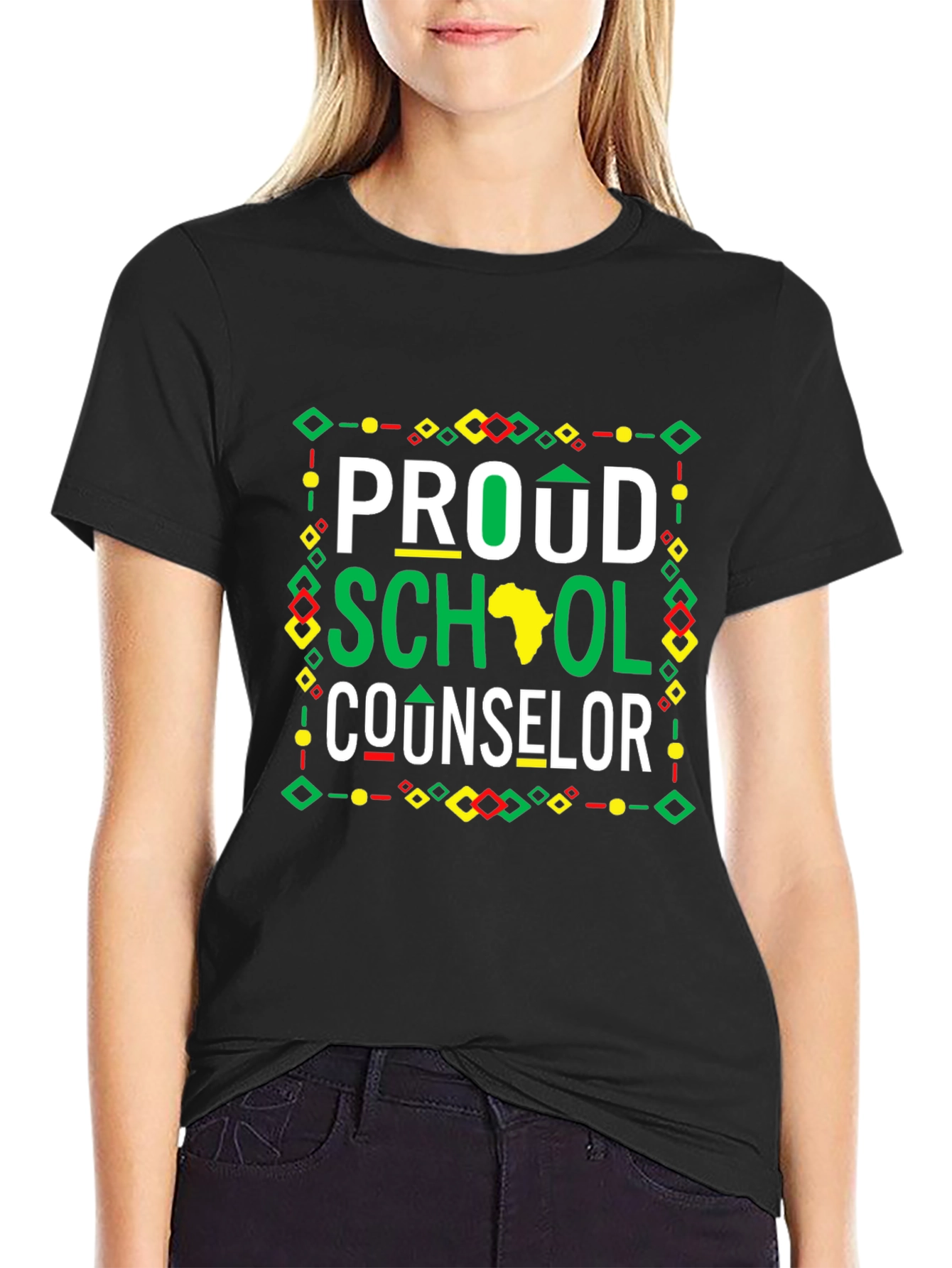 Proud School Counselor T-Shirt - Black African Pride