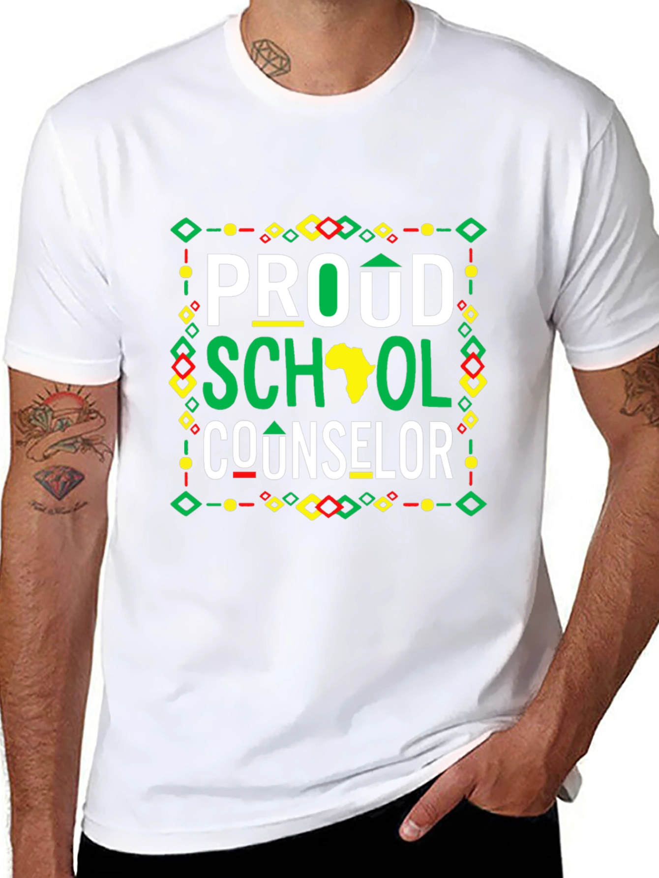 Proud School Counselor T-Shirt - Black African Pride
