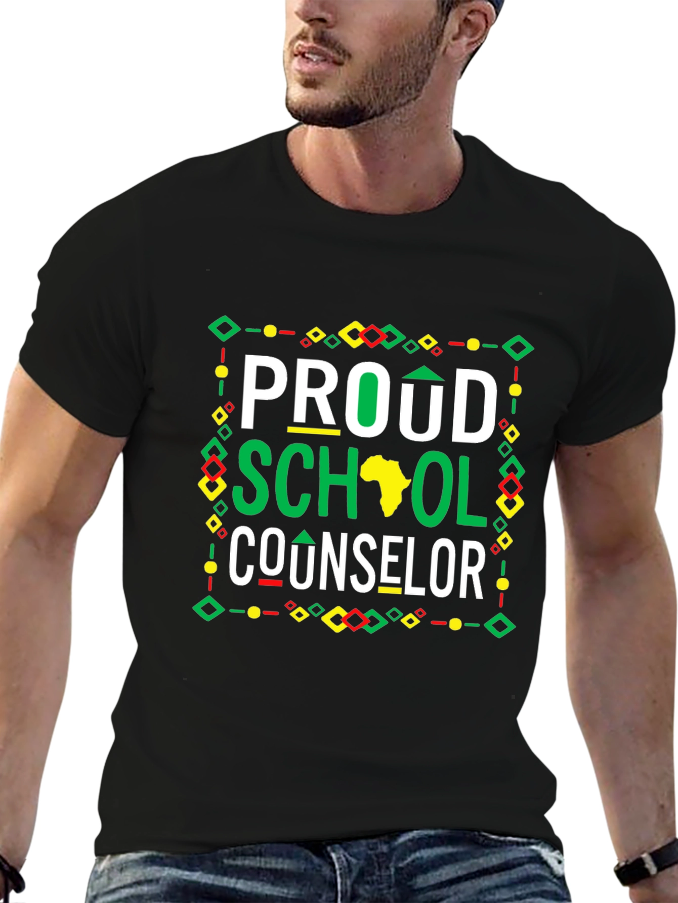 Proud School Counselor T-Shirt - Black African Pride