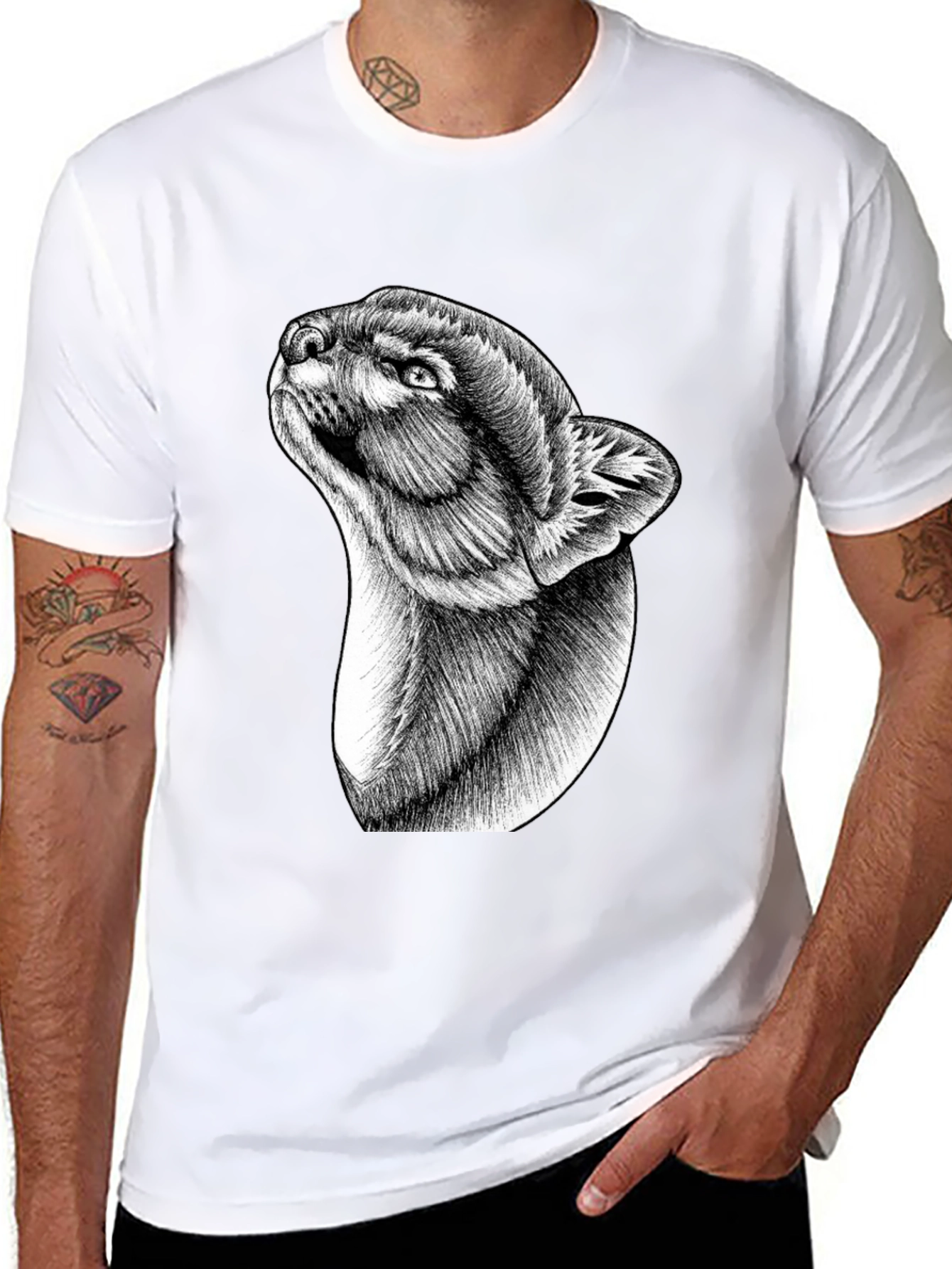Black Graphic Tee: Abstract Animal Portrait