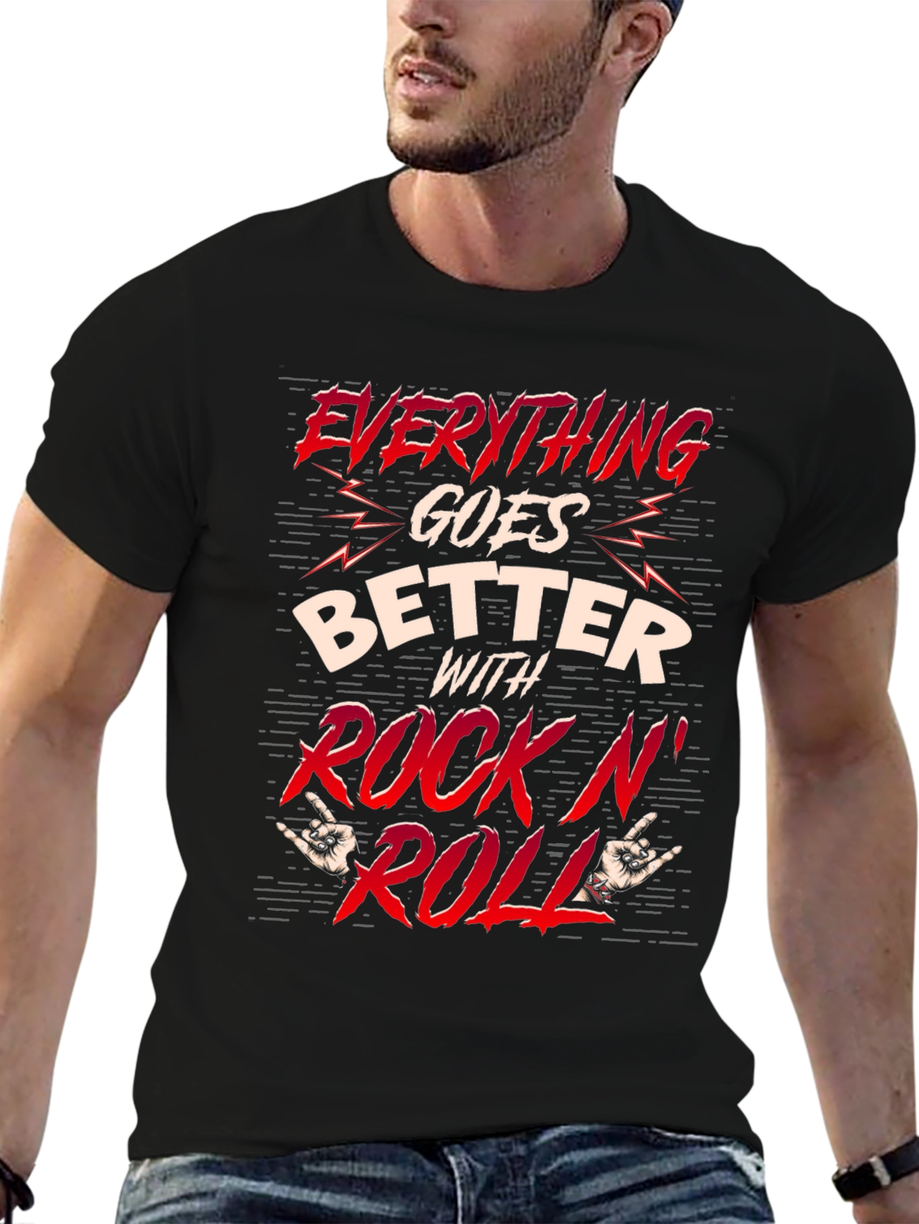 Rock N Roll Graphic T-Shirt - Black
