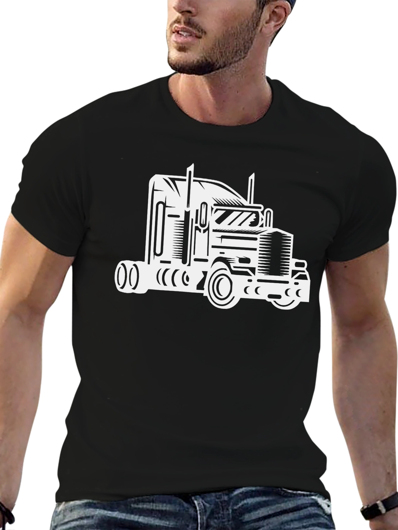 Trucker T-Shirt - Black Semi-Truck Graphic Tee
