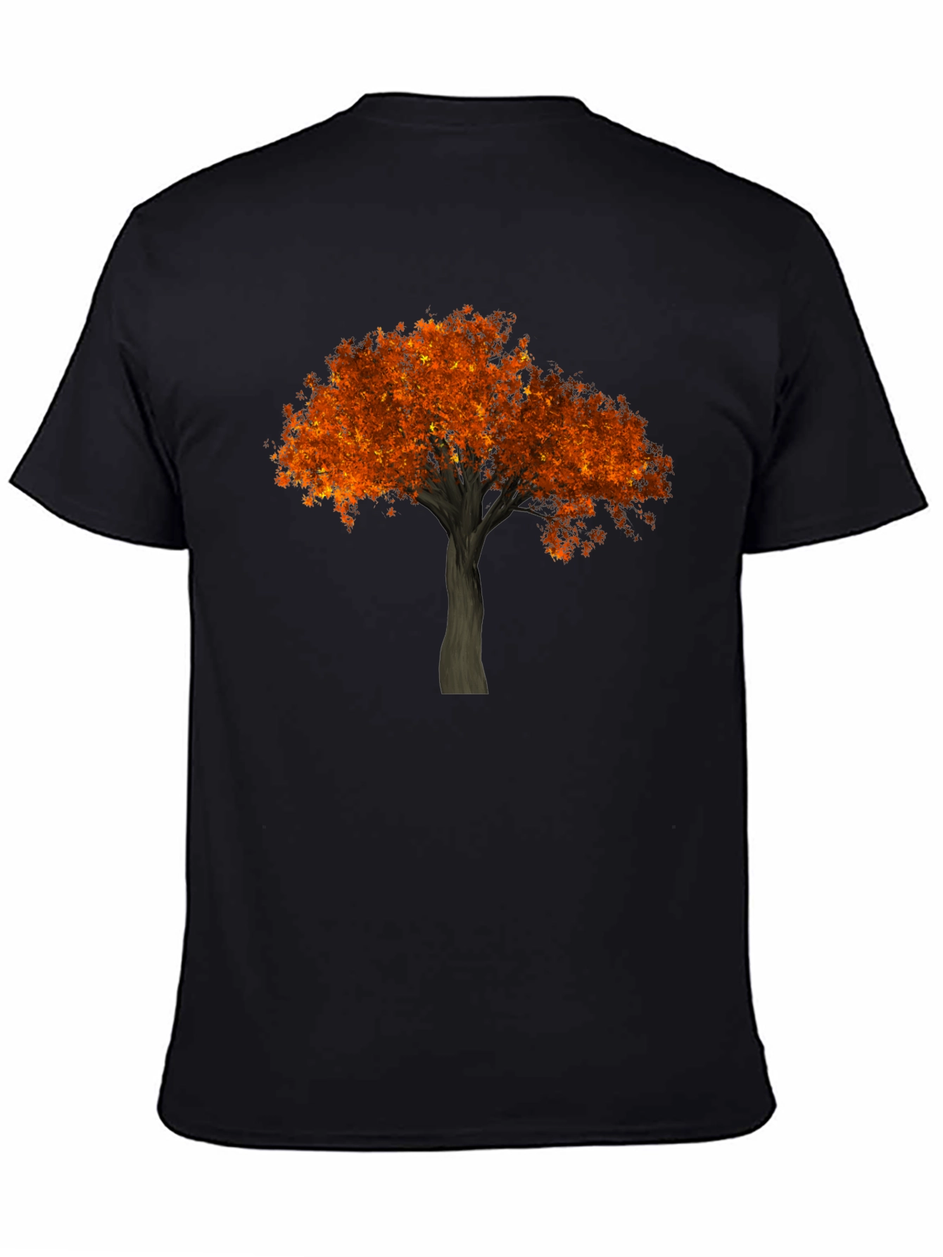 Autumn Tree Graphic Tee - Black Cotton Casual Shirt