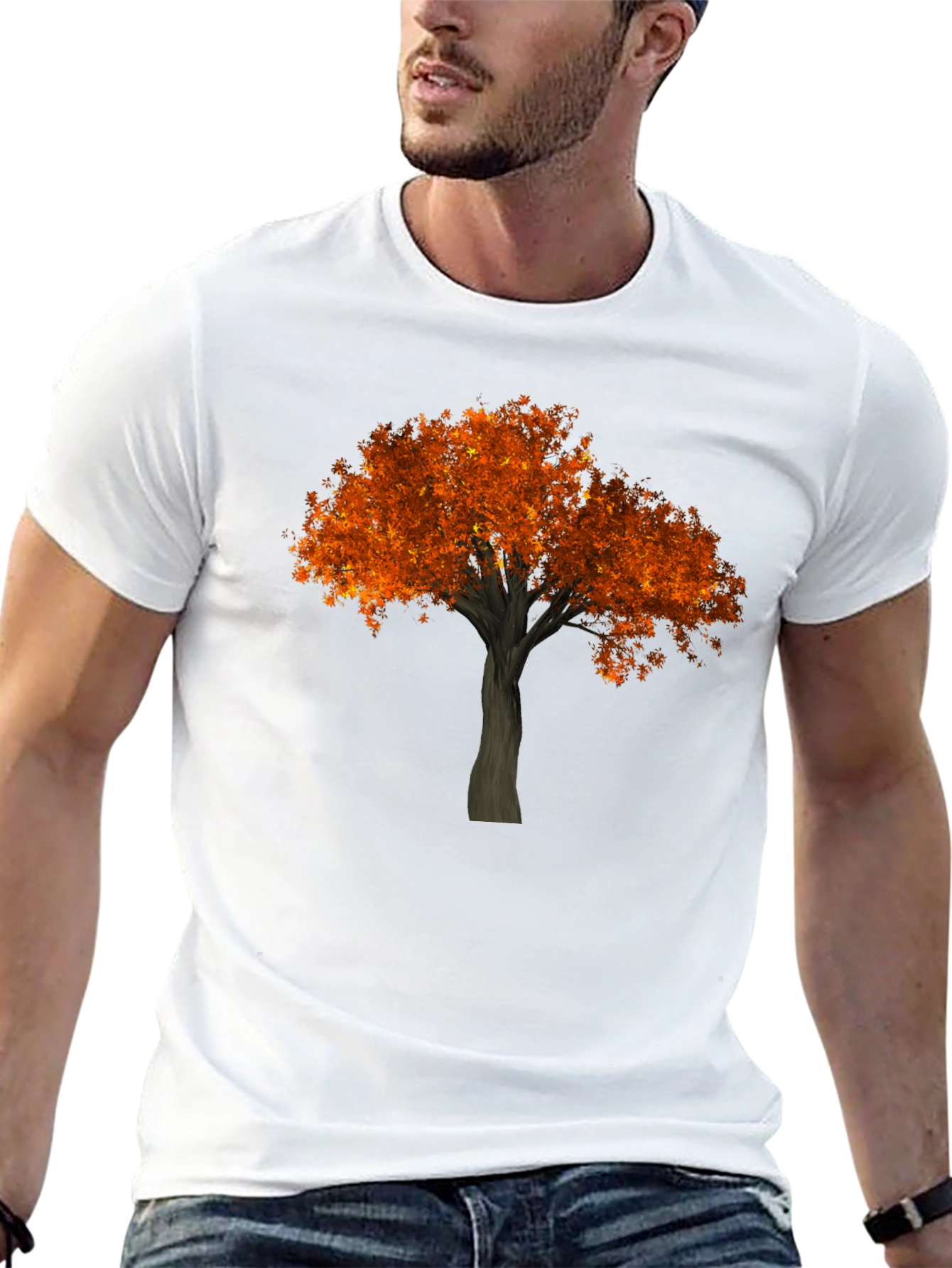Autumn Tree Graphic Tee - Black Cotton Casual Shirt