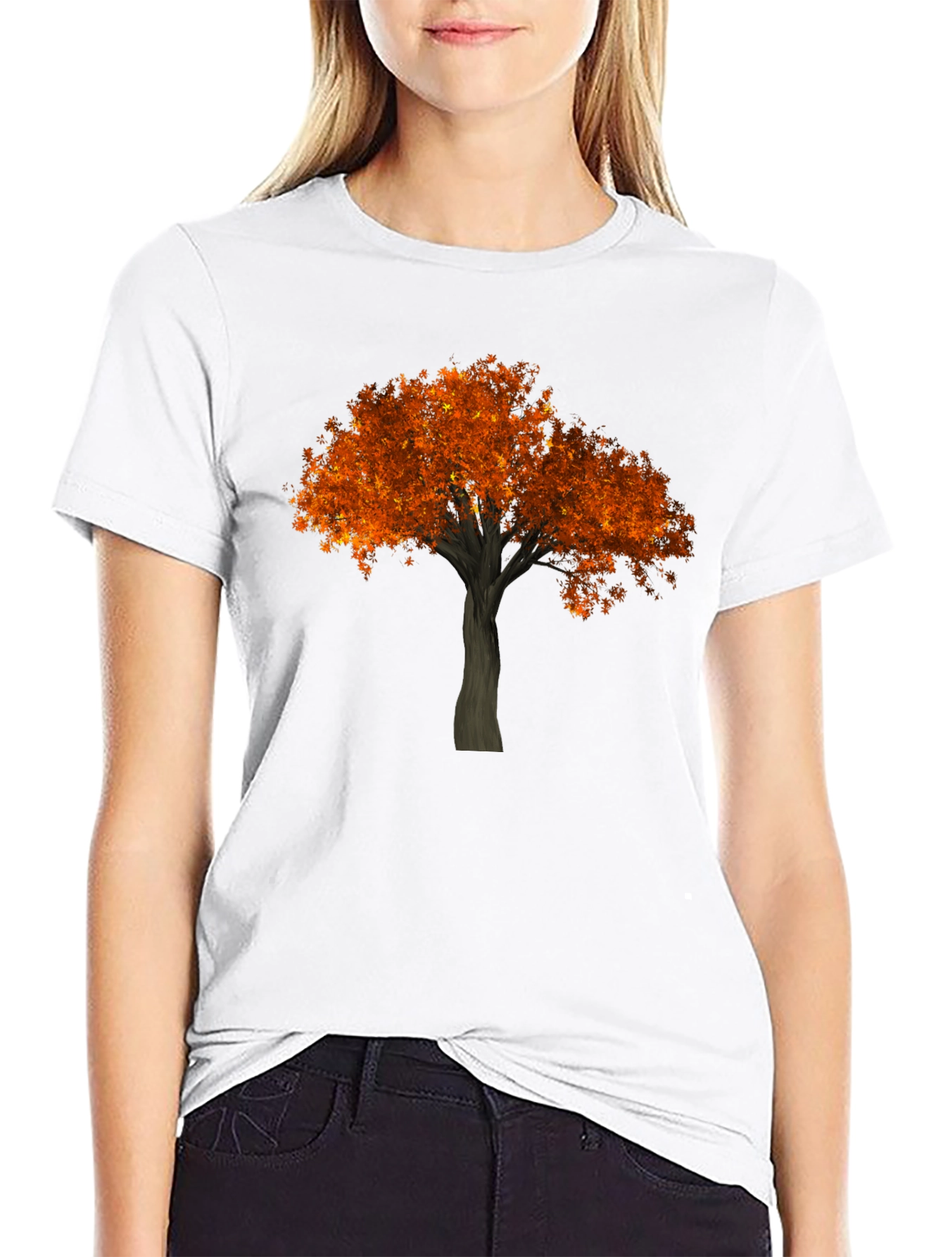 Autumn Tree Graphic Tee - Black Cotton Casual Shirt