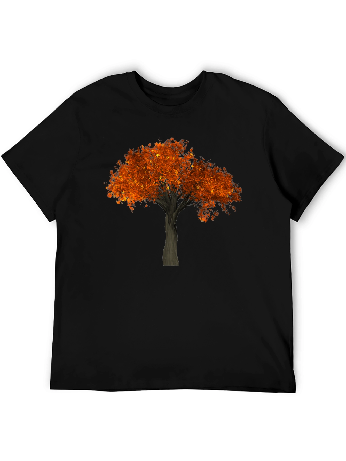 Autumn Tree Graphic Tee - Black Cotton Casual Shirt